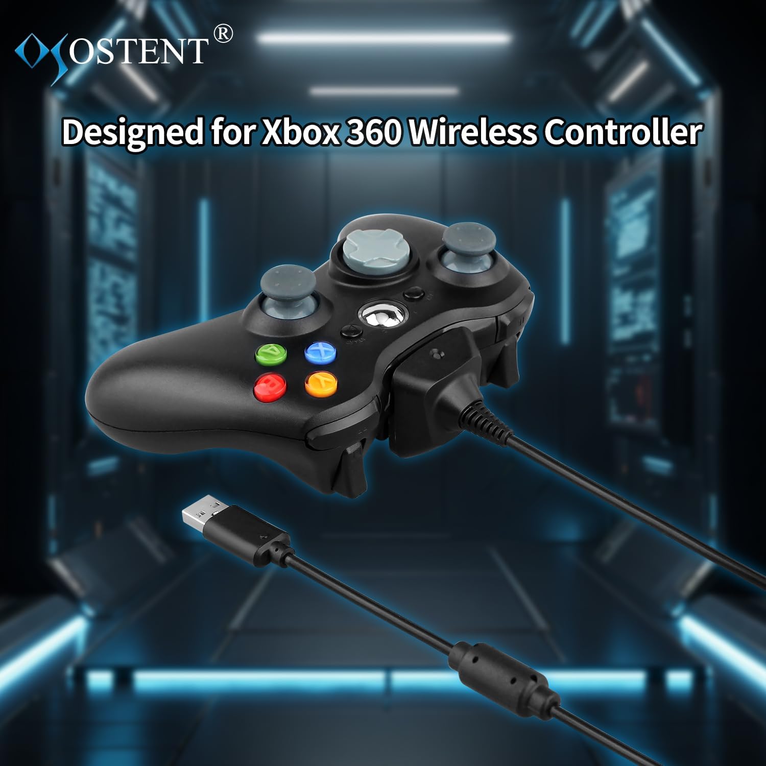 OSTENT 2 in 1 Charger Cable + Rechargeable Battery Pack for Xbox 360 Wireless Controller Color Black