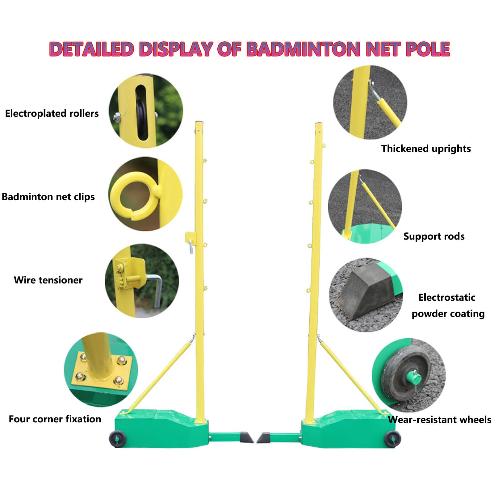 Struttura Mobile per Rete da Badminton 1,55M | Telaio In Acciaio Robusto Con Base Zavorrata E Rete, Facile Da Spostare Per Giardini Stadi Spiagge Parchi Prati