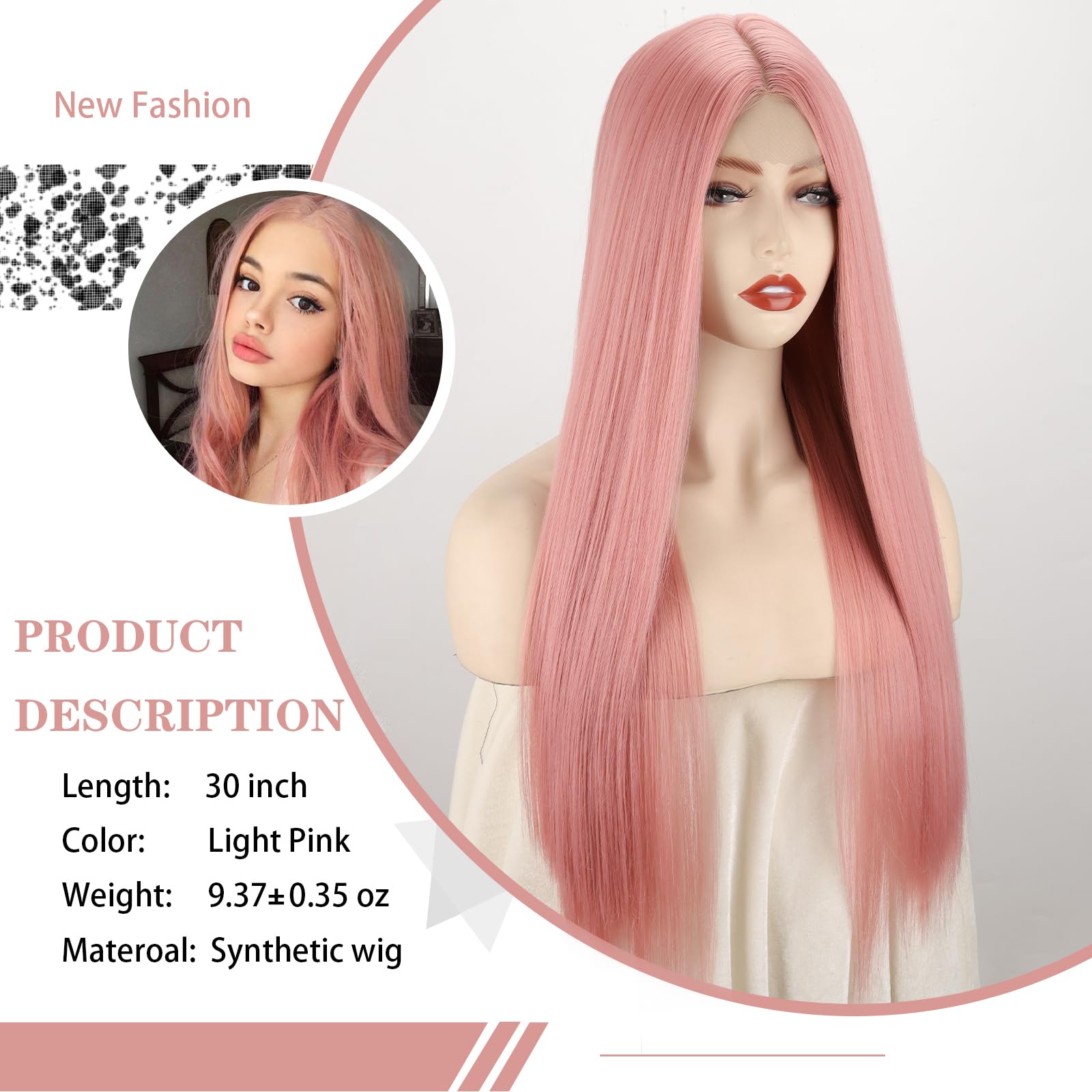 Amazon.com: Xinran Pink wig for Women Long Straight Light Pink