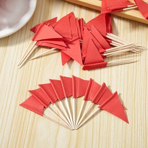 Miniatura 4 de 100 banderas rojas sólidas para palillos de dientes, pequeñas mini triángulos de color rojo liso, para cupcakes, decoración de bricolaje