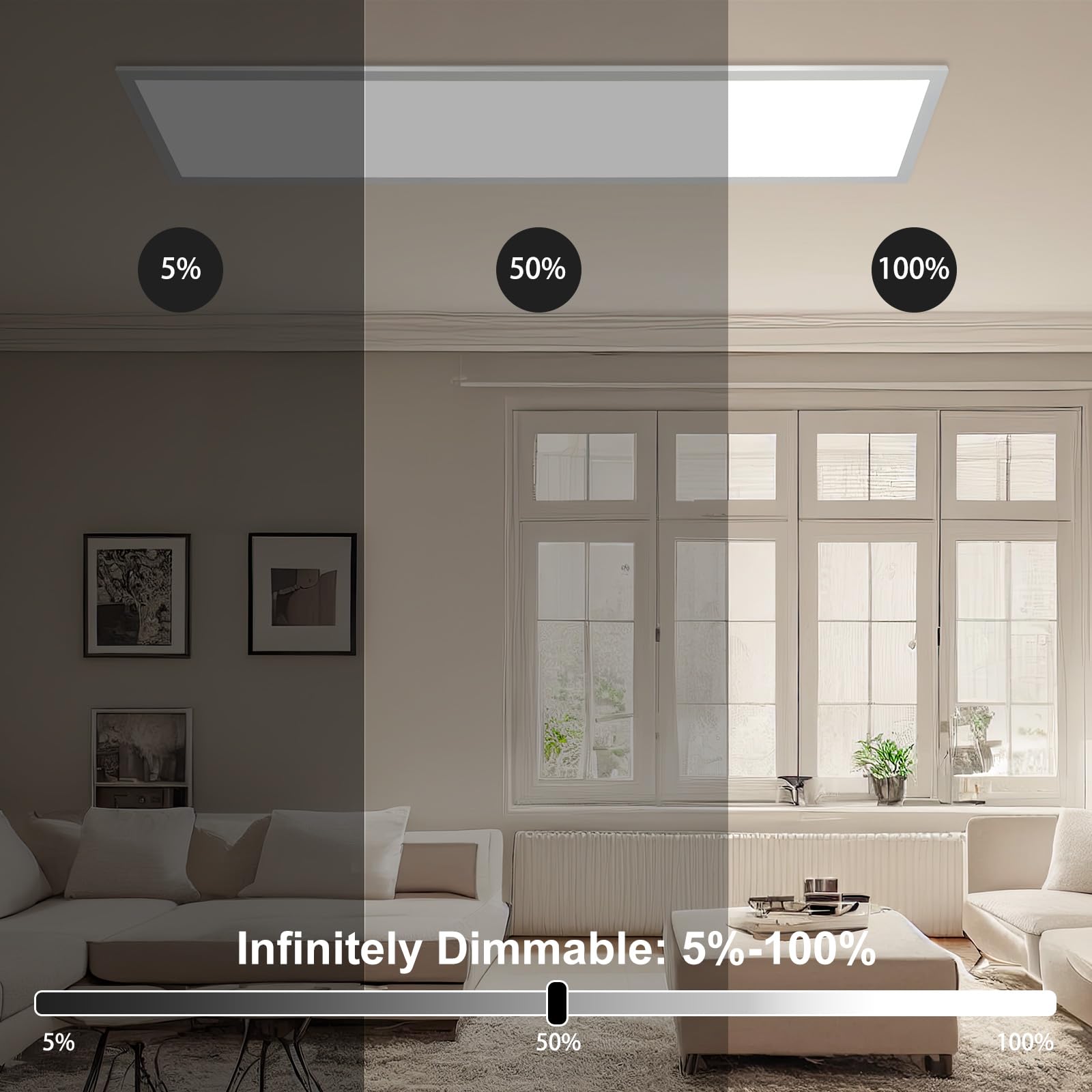 LED Deckenleuchte 120x30 cm, Panel Ultraflach aus Aluminium mit Fernbedienung, Dimmbar Lampe, Einstellbare Farbtemperatur (2700K Warmweiß - 6500K Kaltweiß), Beleuchtung in Wohn- Schlaf- Badezimmer