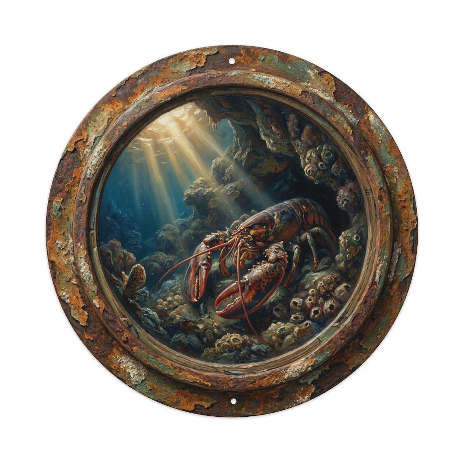 Vintage Porthole Lobster Cave Ship Window Under Deep Metal Tin Sign