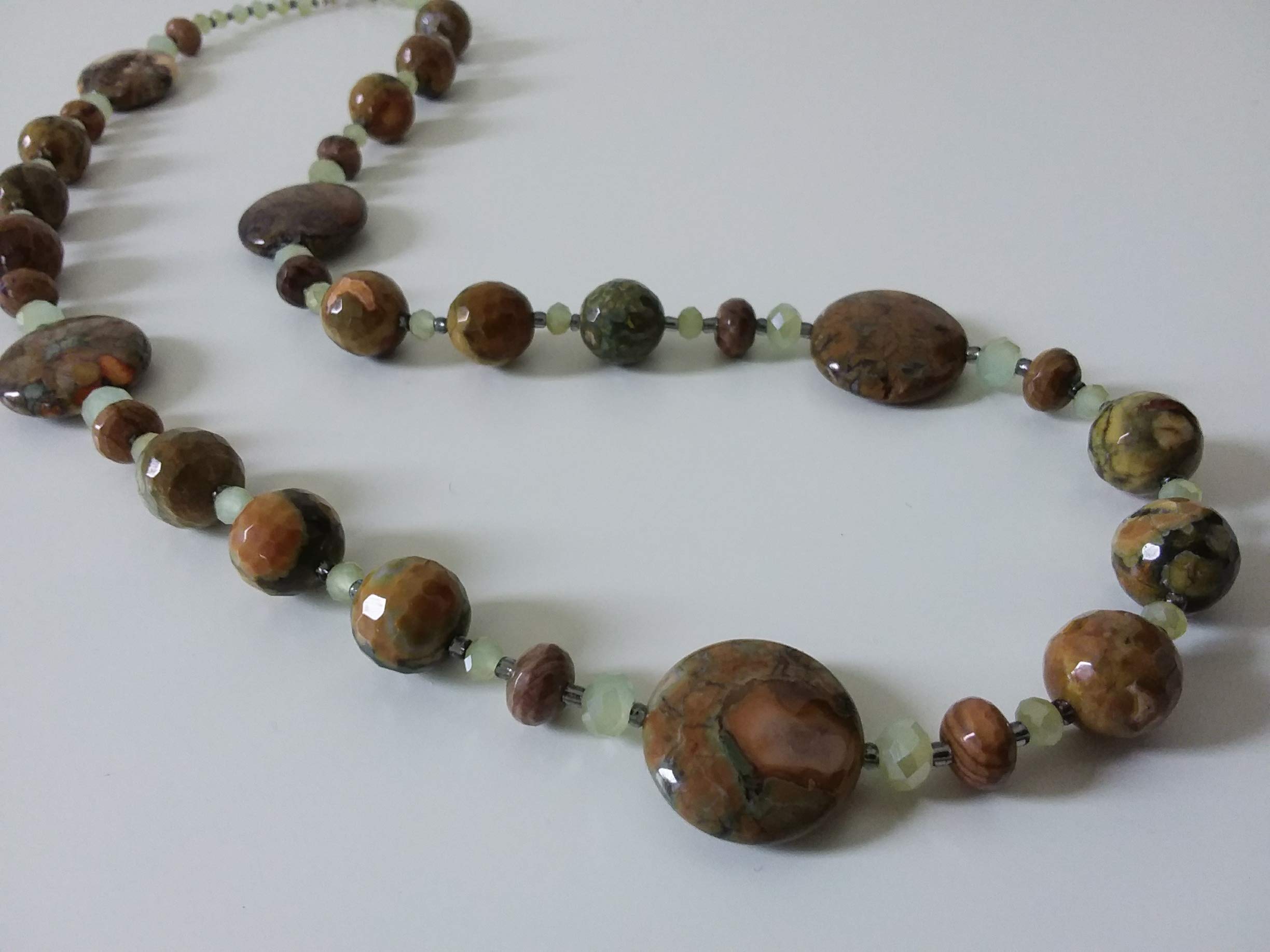 COLORED NECKLACE - beige, green, brown - safari-hard stones- jasper- hand made - woman