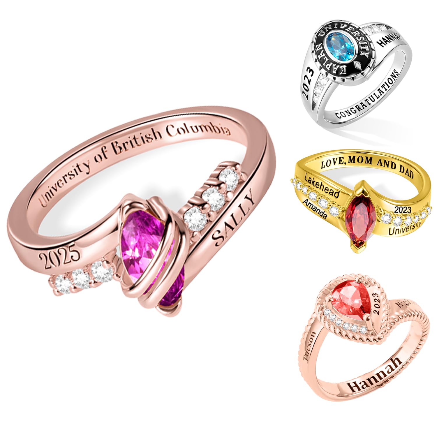 NICEDREAM Custom Class Ring for Women Graduation Rings for Her 2025 Gold Junior Grad Ring High School College Senior Rings Personalized University