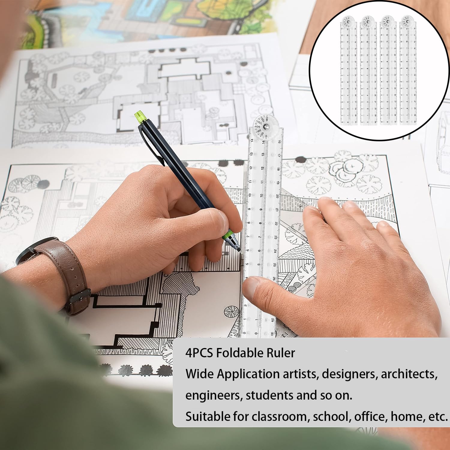 NUDFSY 3 PCS Folding Ruler, 30cm Transparent Ruler Foldable Ruler Geometric Ruler School