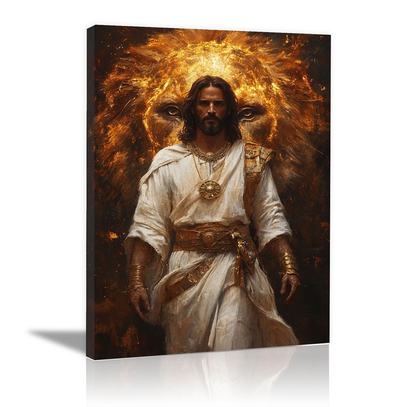 QUSAAOU Canvas Wall Art Jesus Christ Image (Spot Check) icture Christianity Cross Poster Print Painting for Living Room Bedroom Prayer Room Home Decorate(golden)-70x100cm Framed