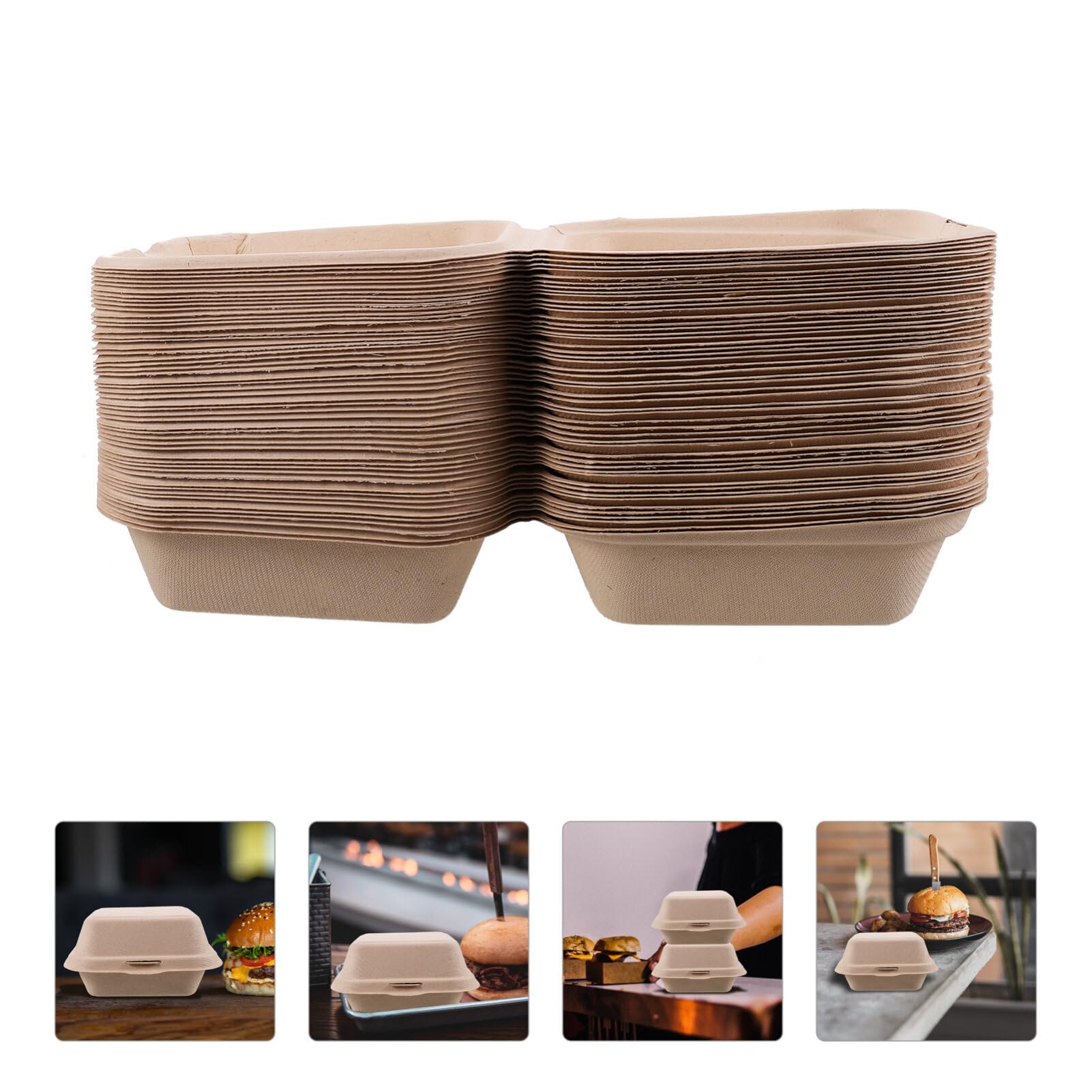UPKOCH Scatole per Hamburger da Asporto in Pasta di Carta 50 Pezzi | Khaki, Uso in Negozio e Picnic, Facili da Assemblare, Leggere e Facili da Trasportare