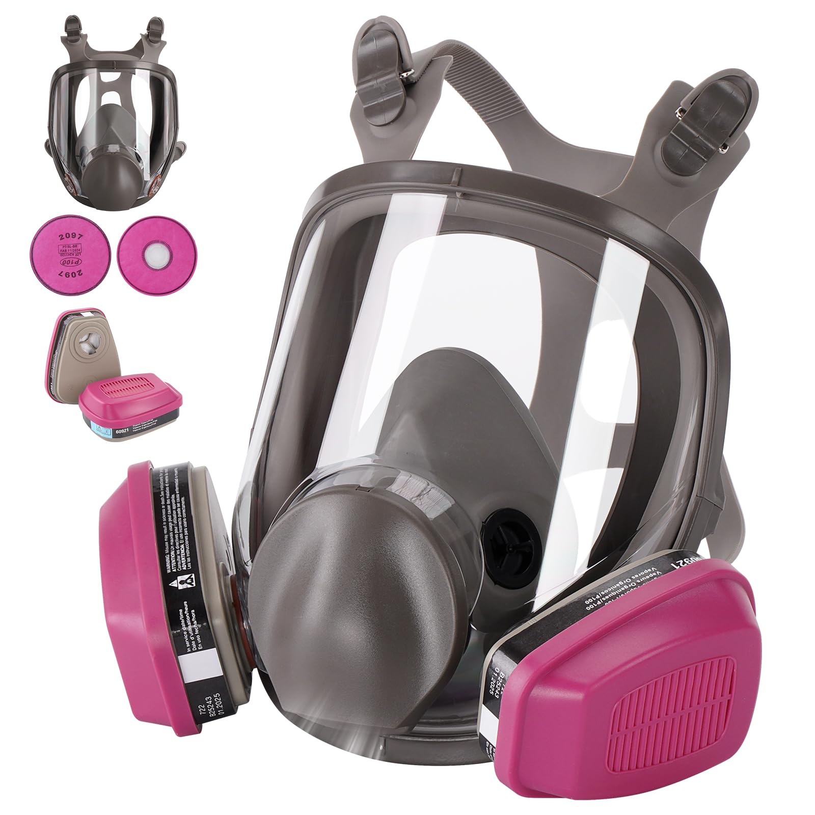 wxyazyt Reusable Full Face Respirator mask, 6800 Organic Vapor Mask with Filters 60921 & 2097, Dust Masks Anti Fog, for Spray painting, Sanding, construction, Chemical, DIY