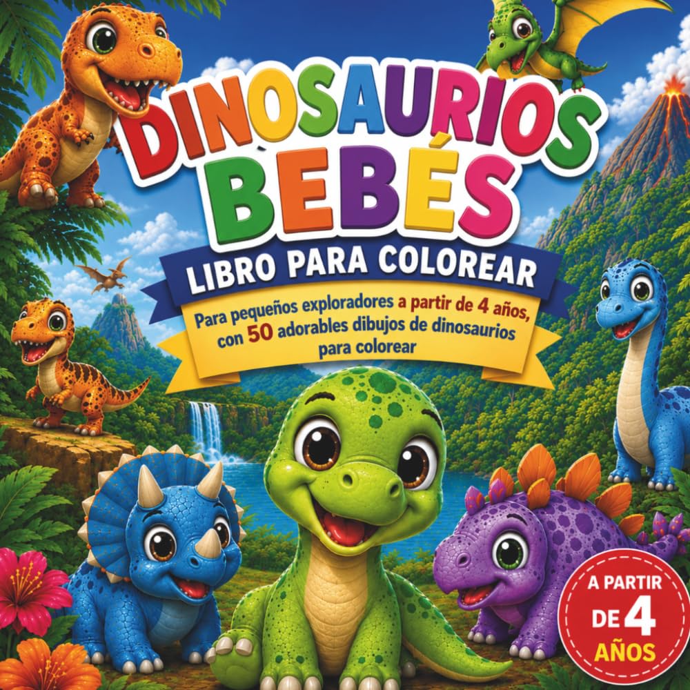 Dinosaurios Bebés – Libro Para Colorear para pequeños exploradores a partir de 4 años, con 50 adorables dibujos de dinosaurios para colorear