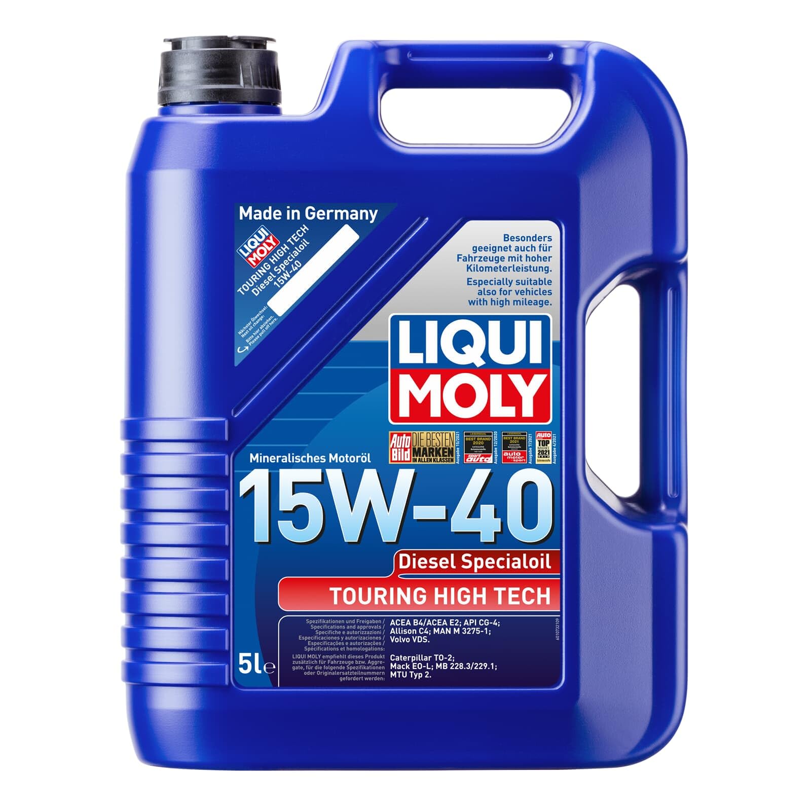 LIQUI MOLY Huile moteur Touring High Tech 15W-40 Huile minérale Huile ACEA A3/B4 ACEA E2 API CG-4 Diesel 5 L