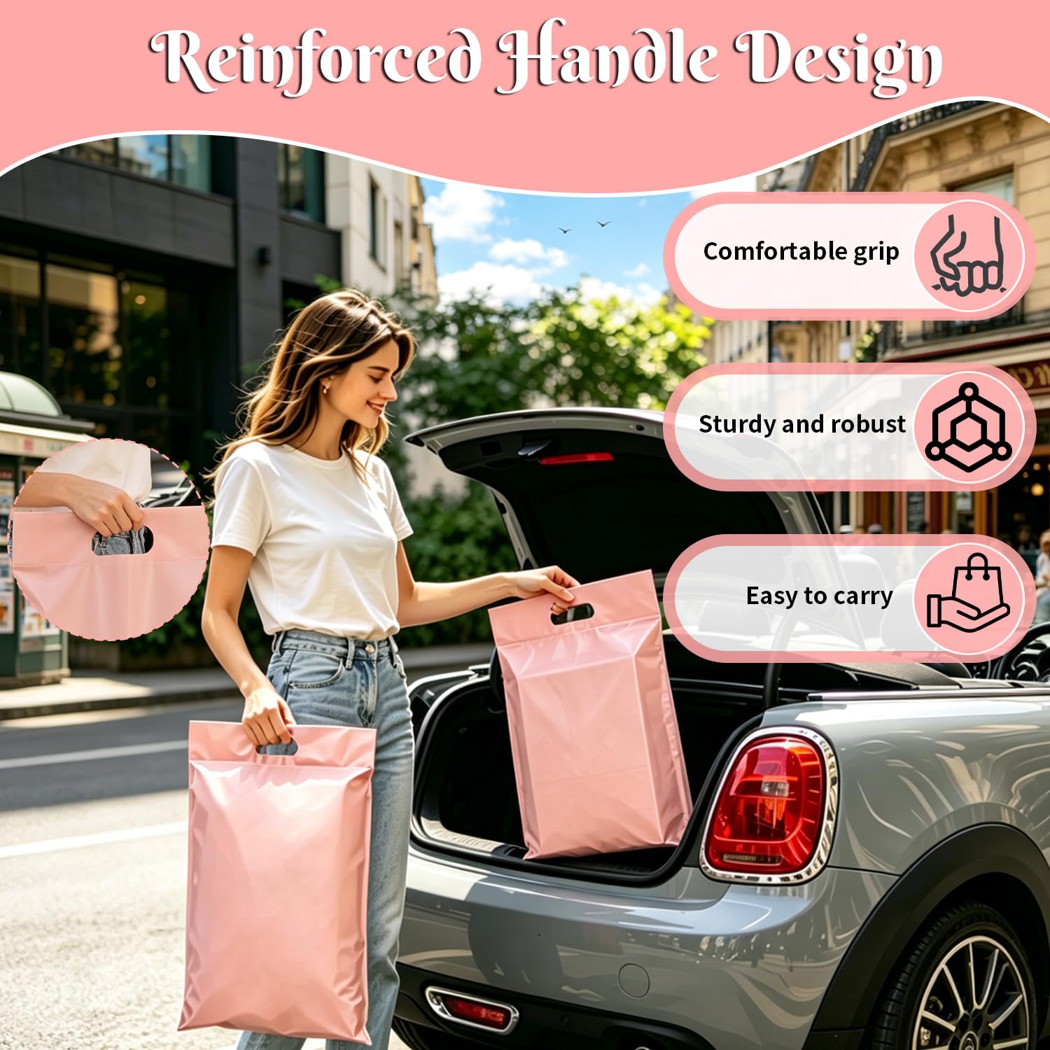 50 Pezzi 30×40 cm Buste per Spedizioni Perforate con Maniglie Buste Spedizione Autoadesive Busta per Spedizione Impermeabile Resistente Rosa per la spedizione di Piccoli Oggetti