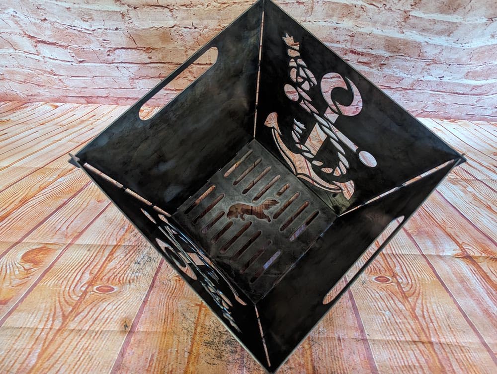 Kosz paleniskowy z motywem MARITIM – designerskie kosze ogniowe do ogrodu i na taras – stalowe palenisko, metalowe palenisko o wielkości 49 cm (kotwica)