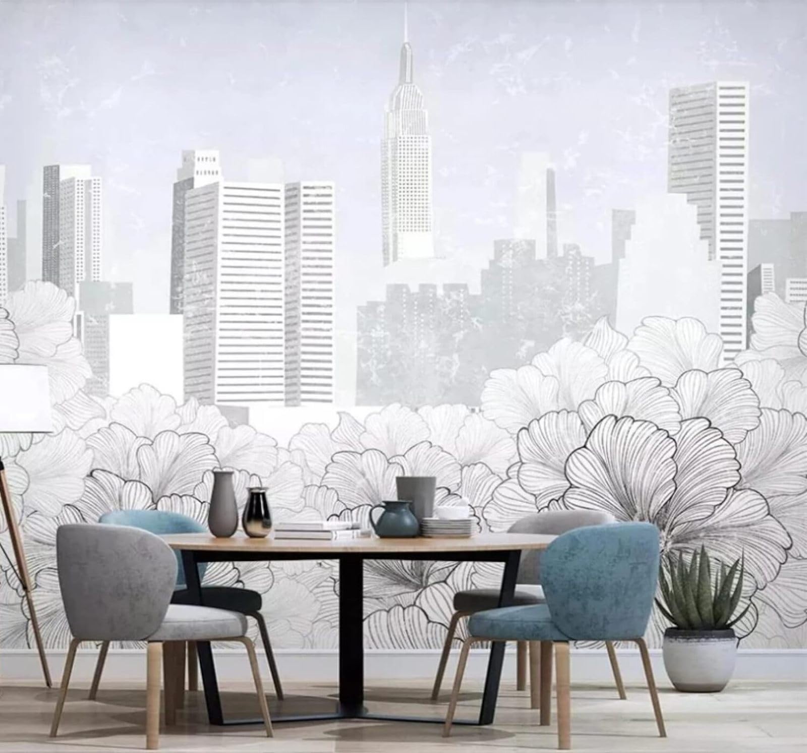 Minimalist Hand Drawn Lines Flowers Urban Architecture 3D Wallpaper Easy Install Feature Office Living Room Sofa Bedroom TV Background Wall Decoration-200cm×140cm
