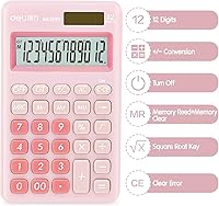 Vista 4 de Deli Calculadora básica de función estándar, calculadora de escritorio de 12 dígitos con pantalla LCD grande, calculadoras de oficina de energía Rosa
