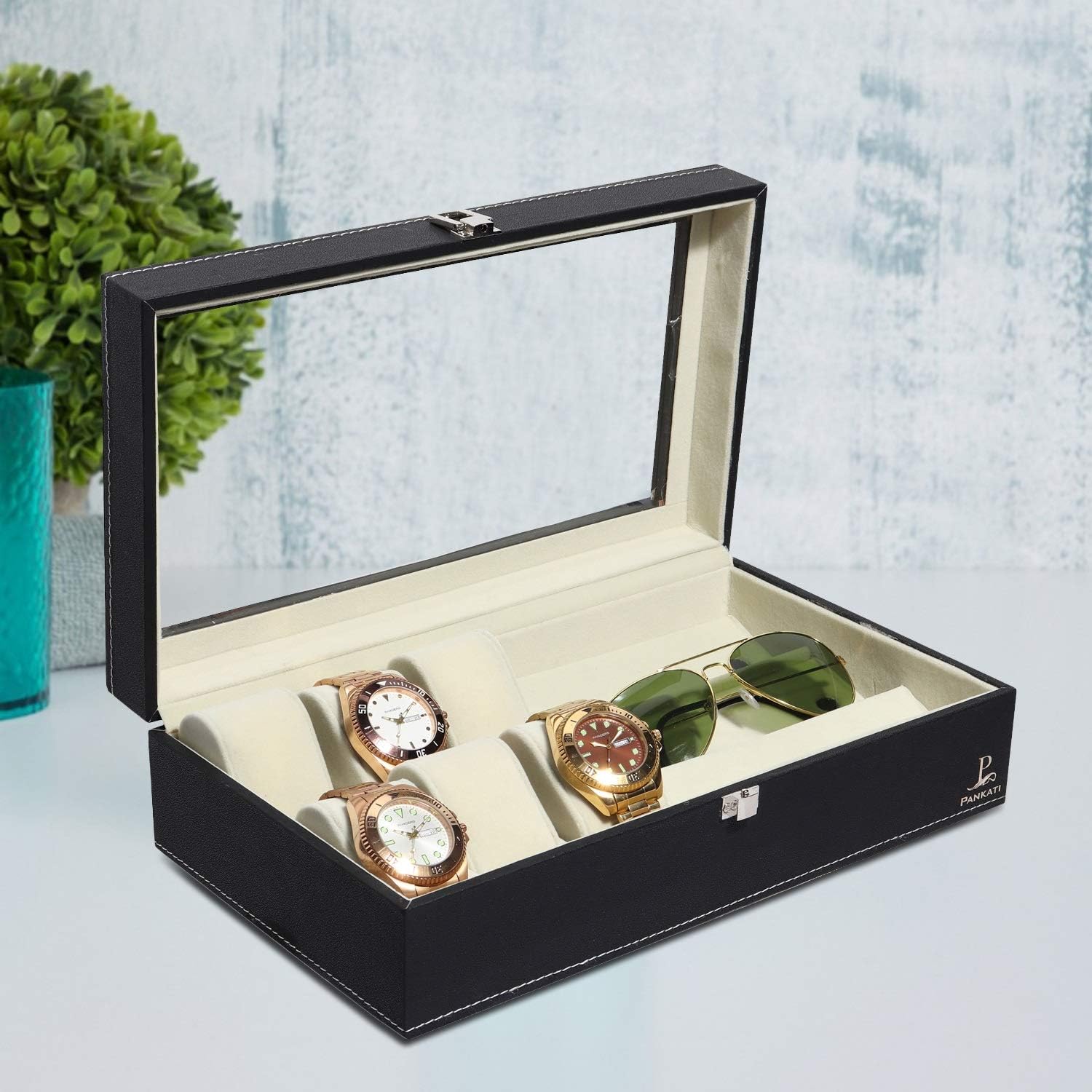 PANKATI Wrist Watch Storage Watch Box(6+3 Grids Black- W75B) (Ideal for Diwali Gifting)