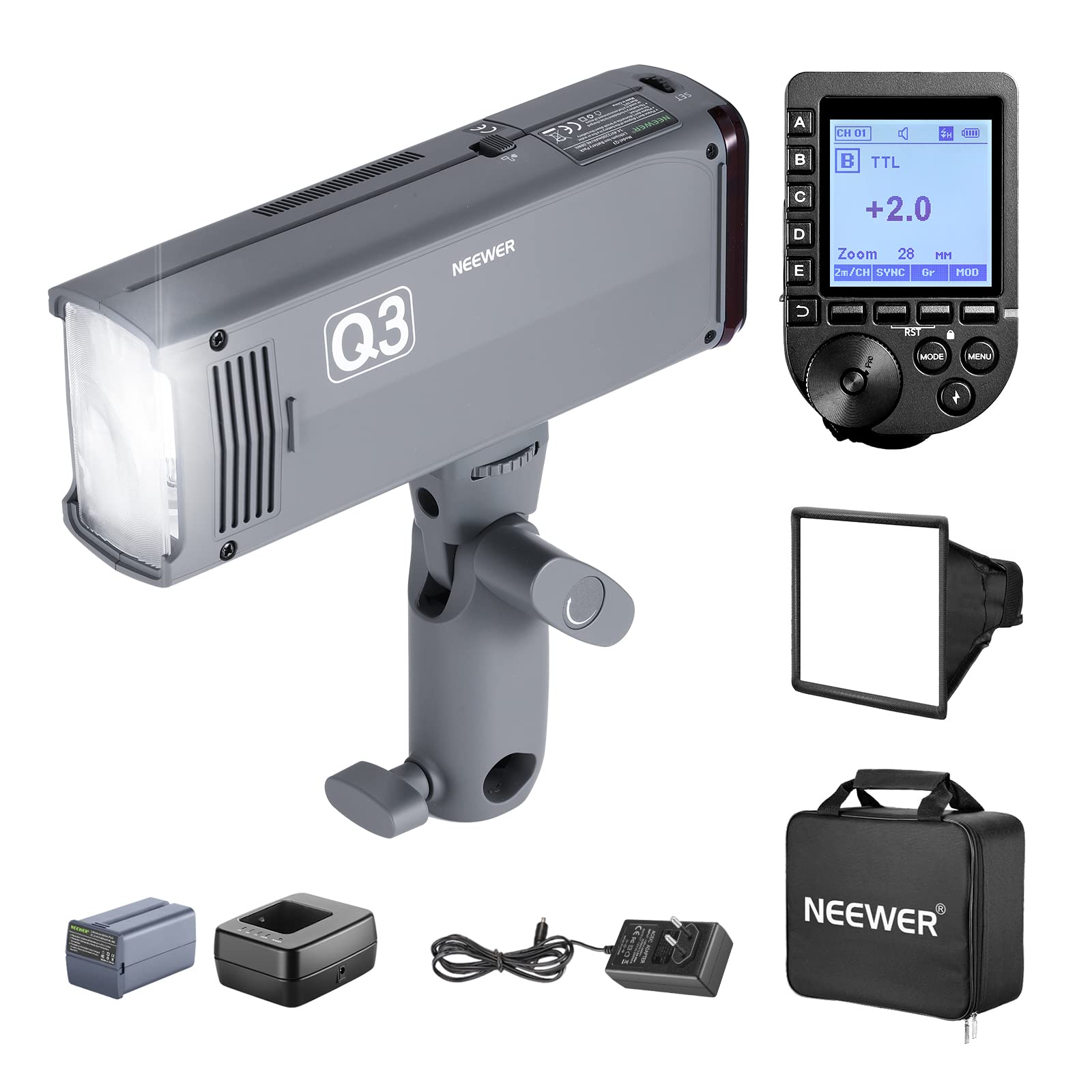 NEEWER Flash TTL Q3 200Ws 2,4G (2a Versione), Luce 1/8000 HSS, Monoluce Fotografica/Attivatore QPRO-S Compatibile con Sony, Diffusore/Batteria 3200mAh, 500 Scatti a Piena Potenza, Riciclo 0,01-1,8s