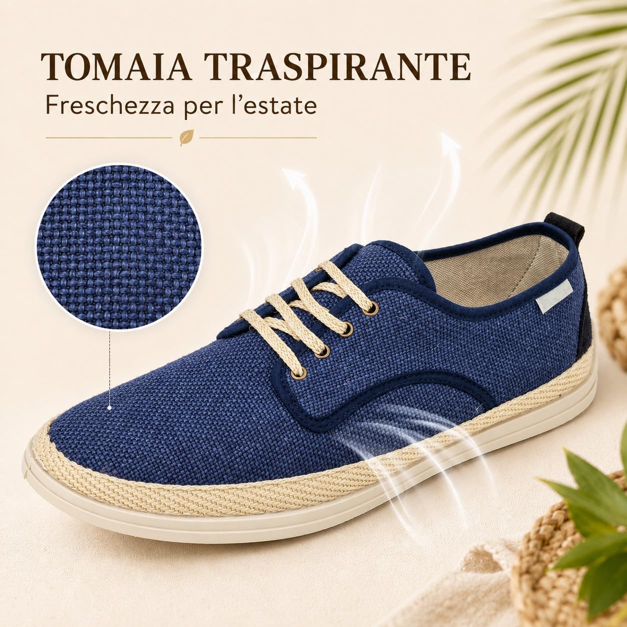JOMIX Scarpe Uomo Estive in Tessuto con Lacci Espadrillas Basse da Uomo Traspiranti Sneakers Casual Leggere con Suola Gomma per Estate Vacanze Made in Spagna