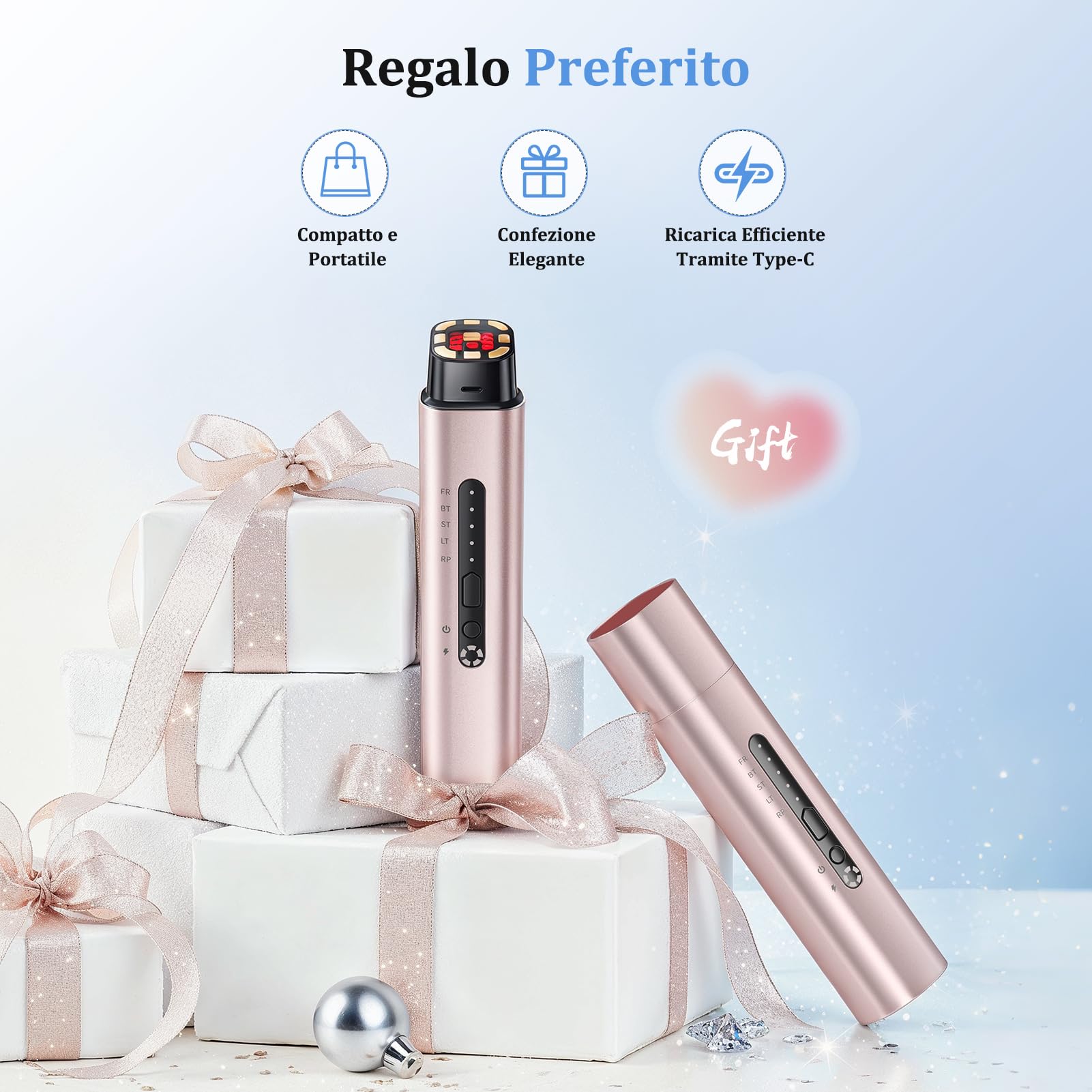 Radiofrequenza Viso Professionale, Microcorrente Massaggiatore Viso, Dispositivo Elettrico di Bellezza Antirughe, Antietà, Anti-Acne, Lifting e Rassodante per Viso e Collo