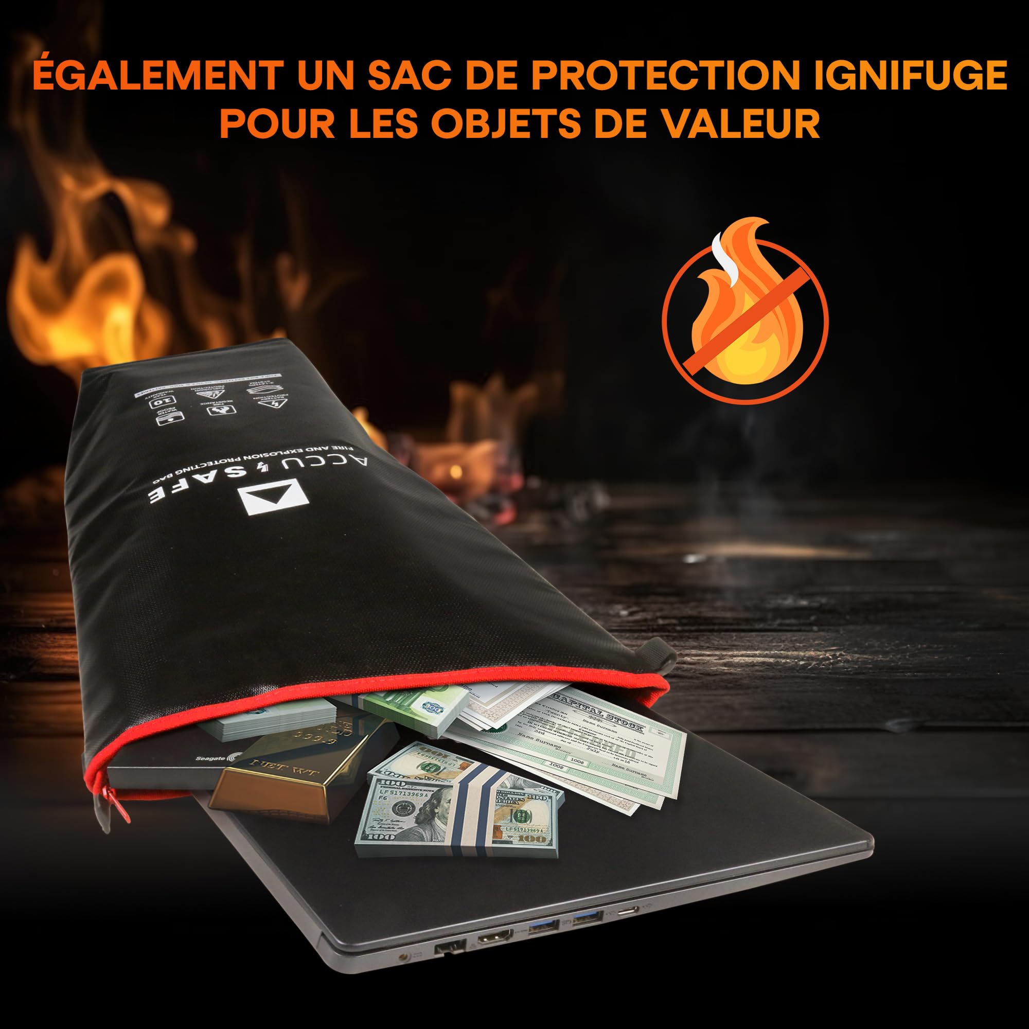 Accu Safe XL - Bolsa para batería ignífuga para Ebikes & Co para carga, transporte y almacenamiento | bolsa de protección contra incendios de alta calidad para objetos de valor | 600 x