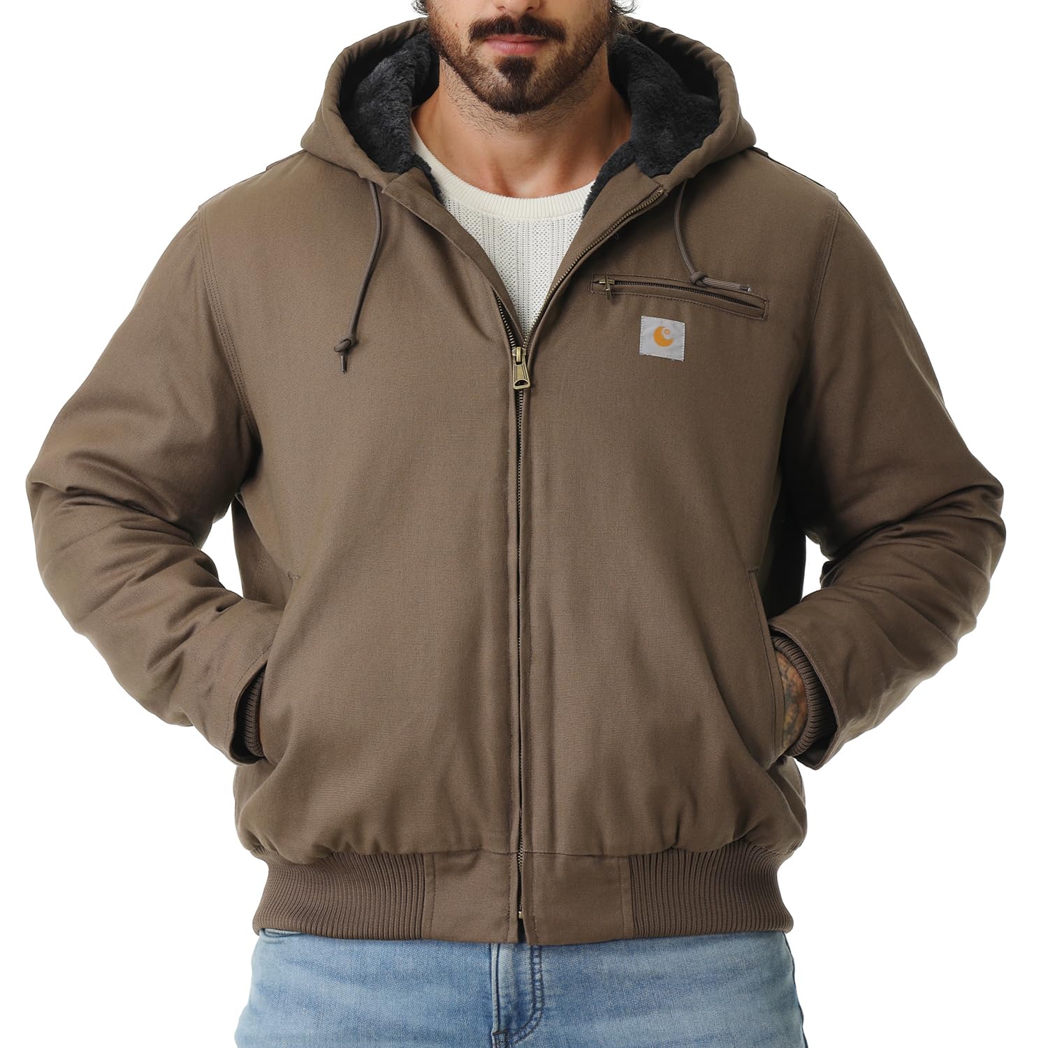 Bomber Jacket Waterproof Coat Fleece Lined Men's Work Coat Washed