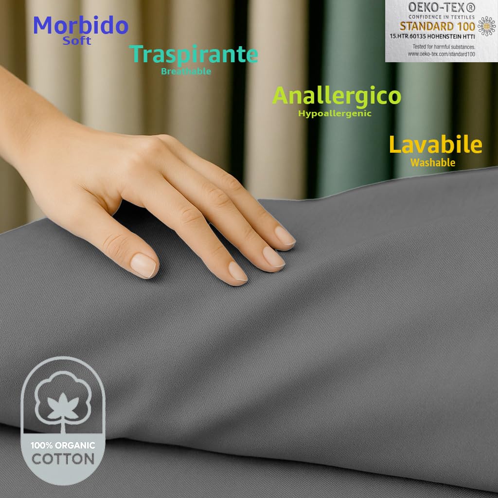 Byour3 - Cubrecama ALGODÓN Puro 100% Orgánico Ligero Cama 90 135 180 Tela Decorativa Multiusos Cubra Todo Granfoulard Sobrecama Rectangular Hipoalergénico Lavable (Delta Gris Antracita, Cama 90)