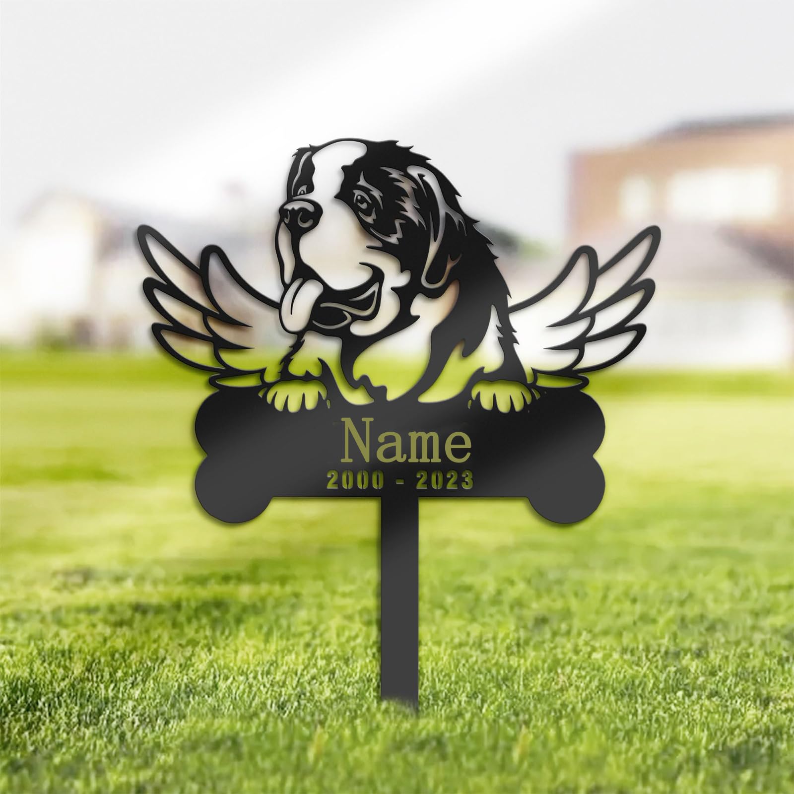 HDBMHDBM Custom St. Bernard Dog Memorial Metal Sign,Personalized Memorial Stake,Metal Garden Stake,Geometric Metal Stake,Outdoor Sign,Sympathy Gift,Garden Yard Lawn Cemetery Decor