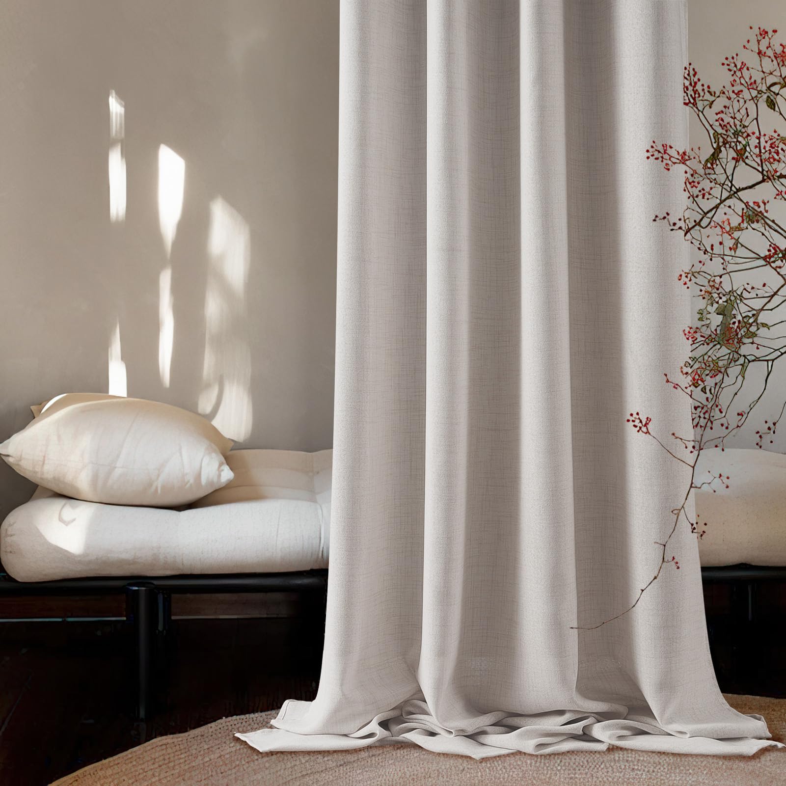 MRTREES Tenda Corta Semitrasparente da Interno 2 Pezzi, 140x122 CM, Elegante Tenda Lino Naturale per Finestre Camera da Letto Cucina Soggiorno Salotto Cameretta Bambini con Occhielli