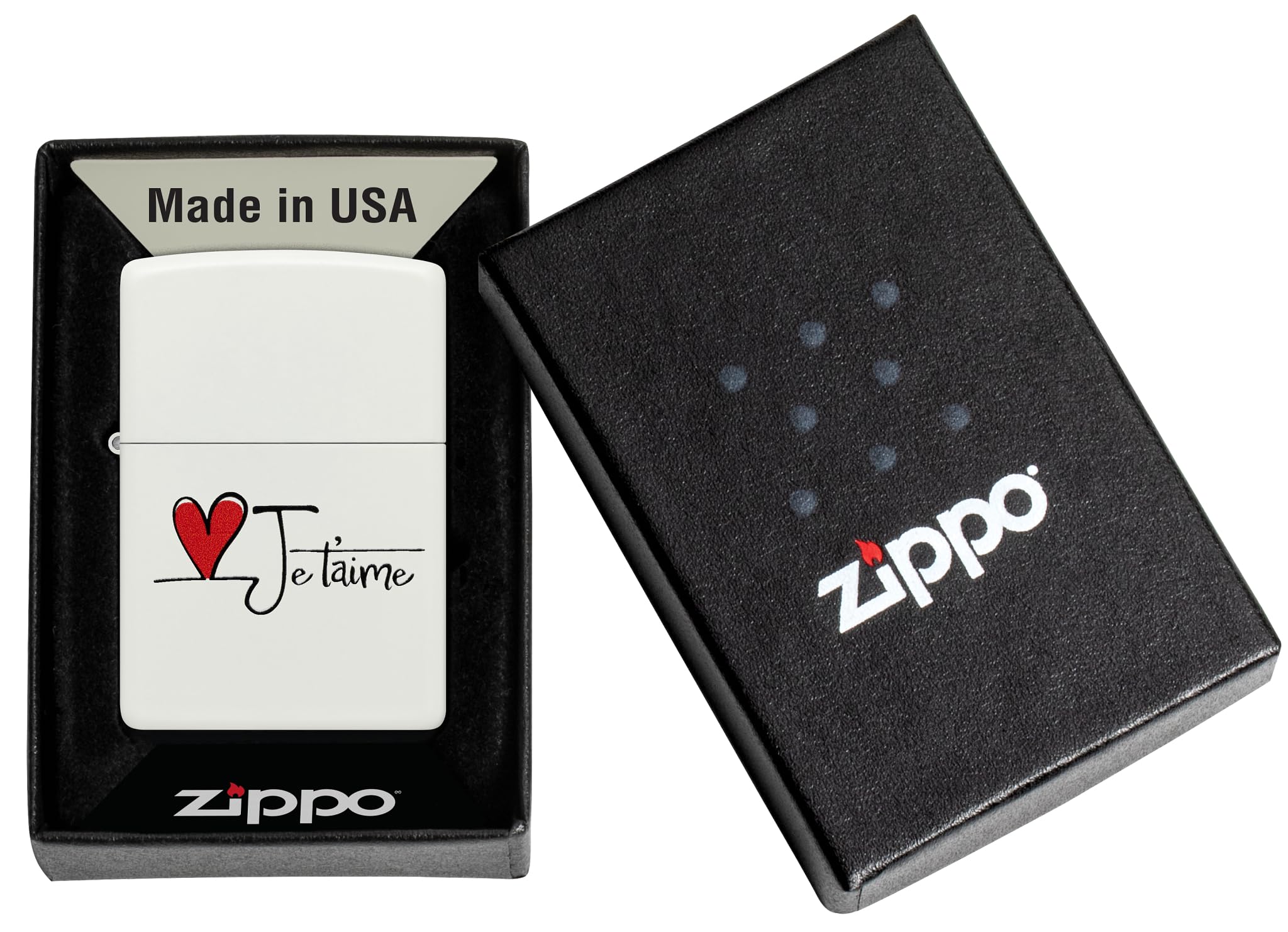 Zippo Briquet tempête Je t'aime, Blanc Mat, Image Couleur, Rechargeable, réutilisable, Design Coupe-Vent, boîte Cadeau, fabriqué aux États-Unis