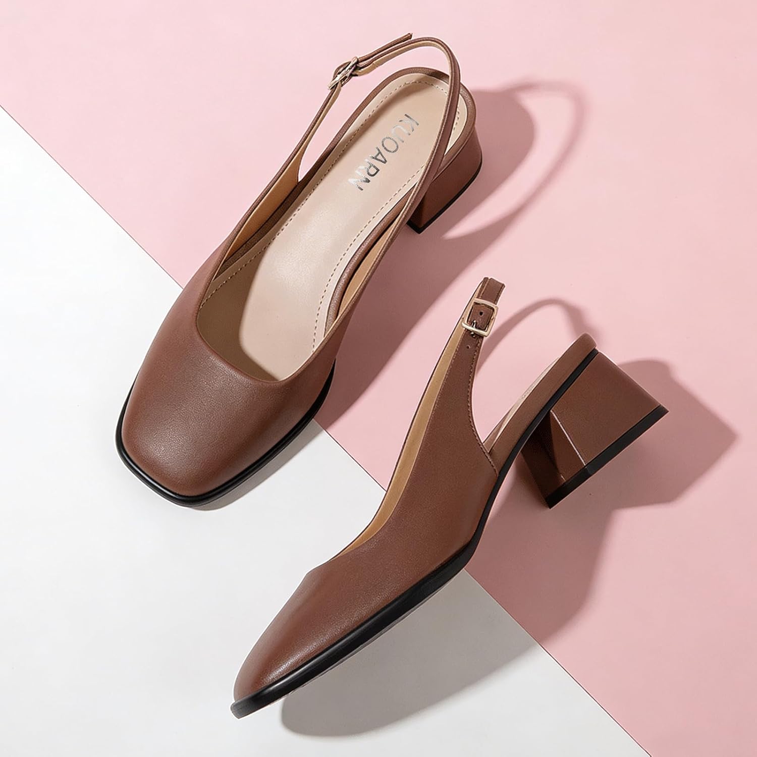 KUOARN Chunky Heels for Women Black Slingback Pumps,2.3 Inch Block Heels Closed Square Toe Pumps Shoes for Work,Party - Image 4