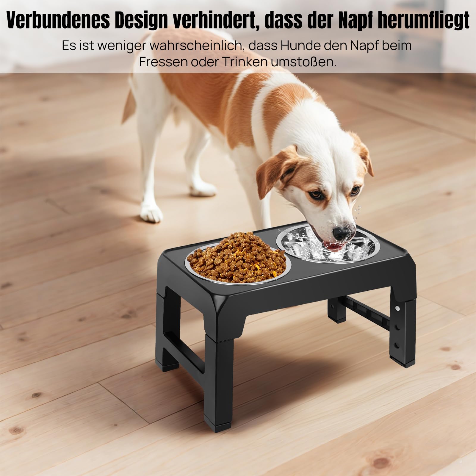 Comedero para perros de altura ajustable, con 2 cuencos de acero inoxidable de 1200 ml, comedero elevado, para perros medianos y grandes, 4 niveles de alimentación regulables, color negro