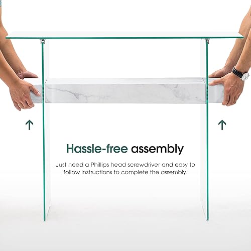 Miniatura 9 de ivinta Mesa de entrada de vidrio con almacenamiento, mesa consola moderna de 39.4 pulgadas para sala de estar, vestíbulo, pasillo, dormitorio 5101