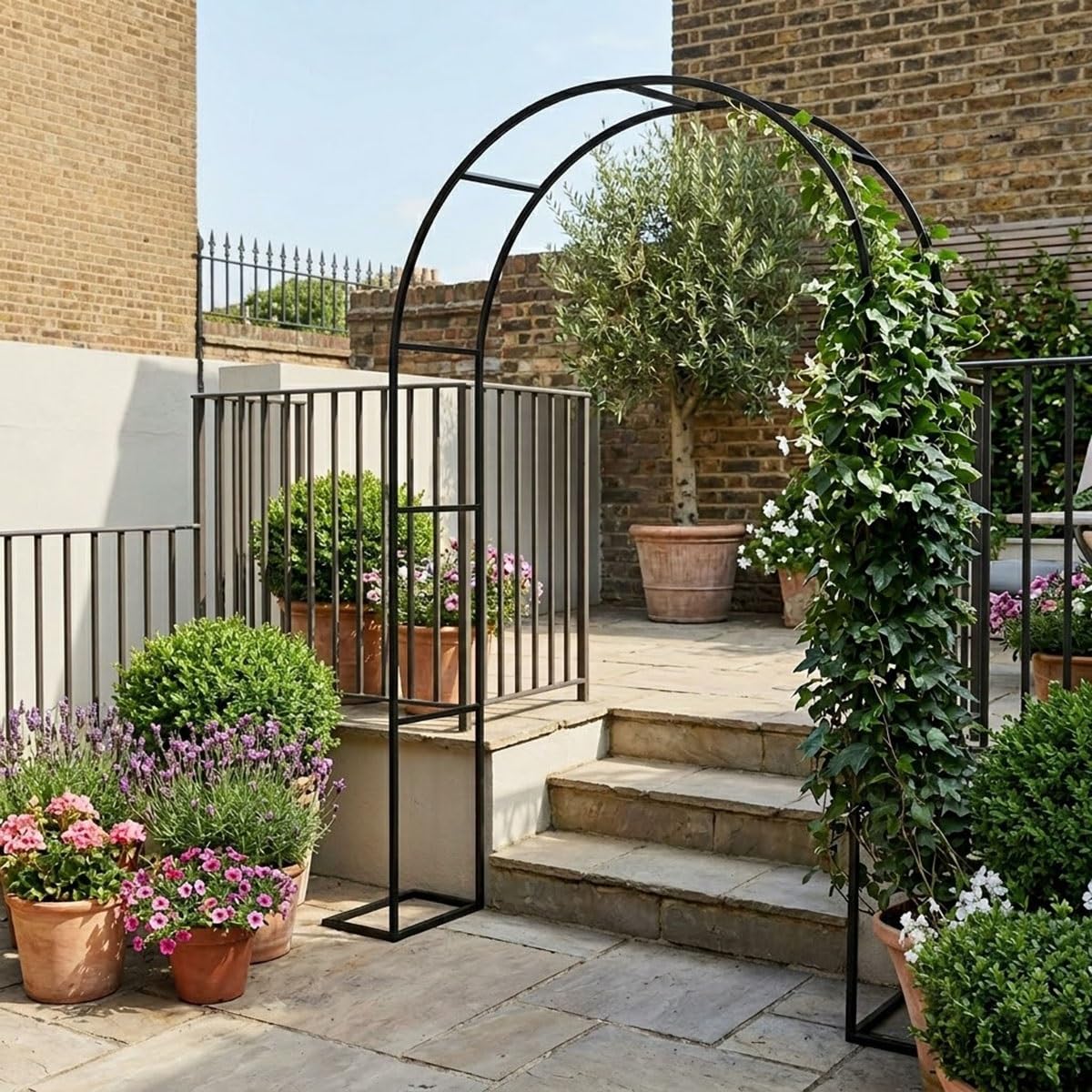 Schwarzer Metall-Gartenbogen für Kletterpflanzen – langlebiger, rostbeständiger Stahl-Laube für Rosen und Reben, 200 x 230 cm, Outdoor-Hochzeitsdekoration, perfekt für Halloween und Veranstaltungen