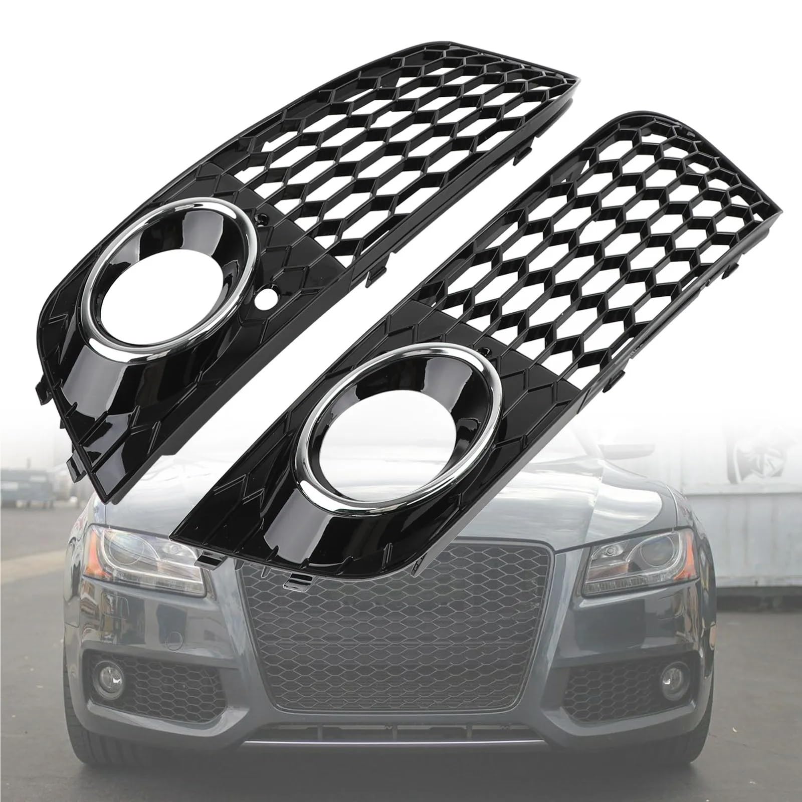 Pasuje do Audi A4 B8 RS4 2009-2012 Siatka plastra miodu Światło przeciwmgielne Otwarty otwór wentylacyjny A4 Osłona wlotu powietrza 8KD807682 8KD807681 Kratka samochodowa(B)