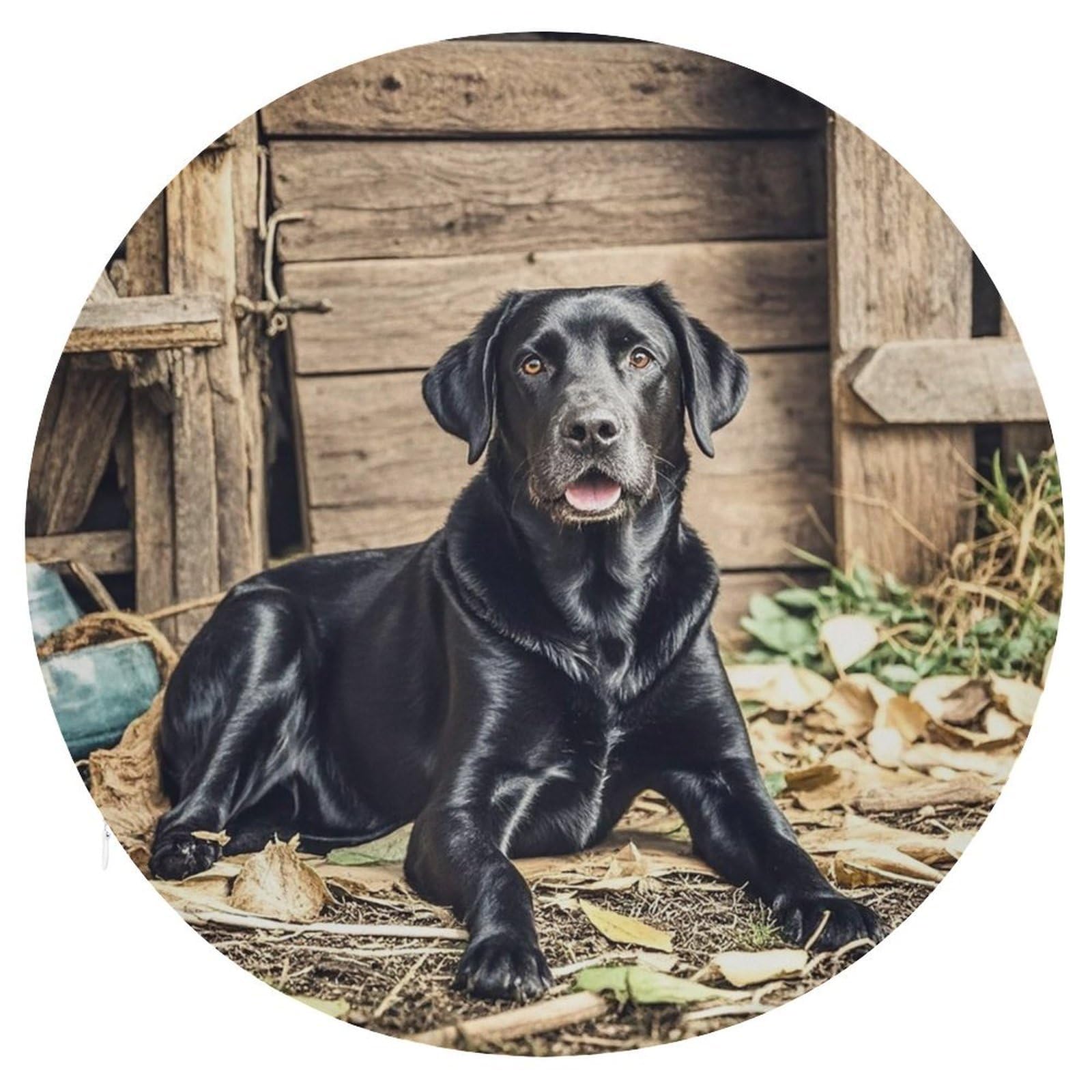 FekiLoot - Labrador Chair Cushion Round Memory Foam Black Cushion with Removable Cover for Bedroom Sofa Kitchen Office 15.3 x 15.3 Inch