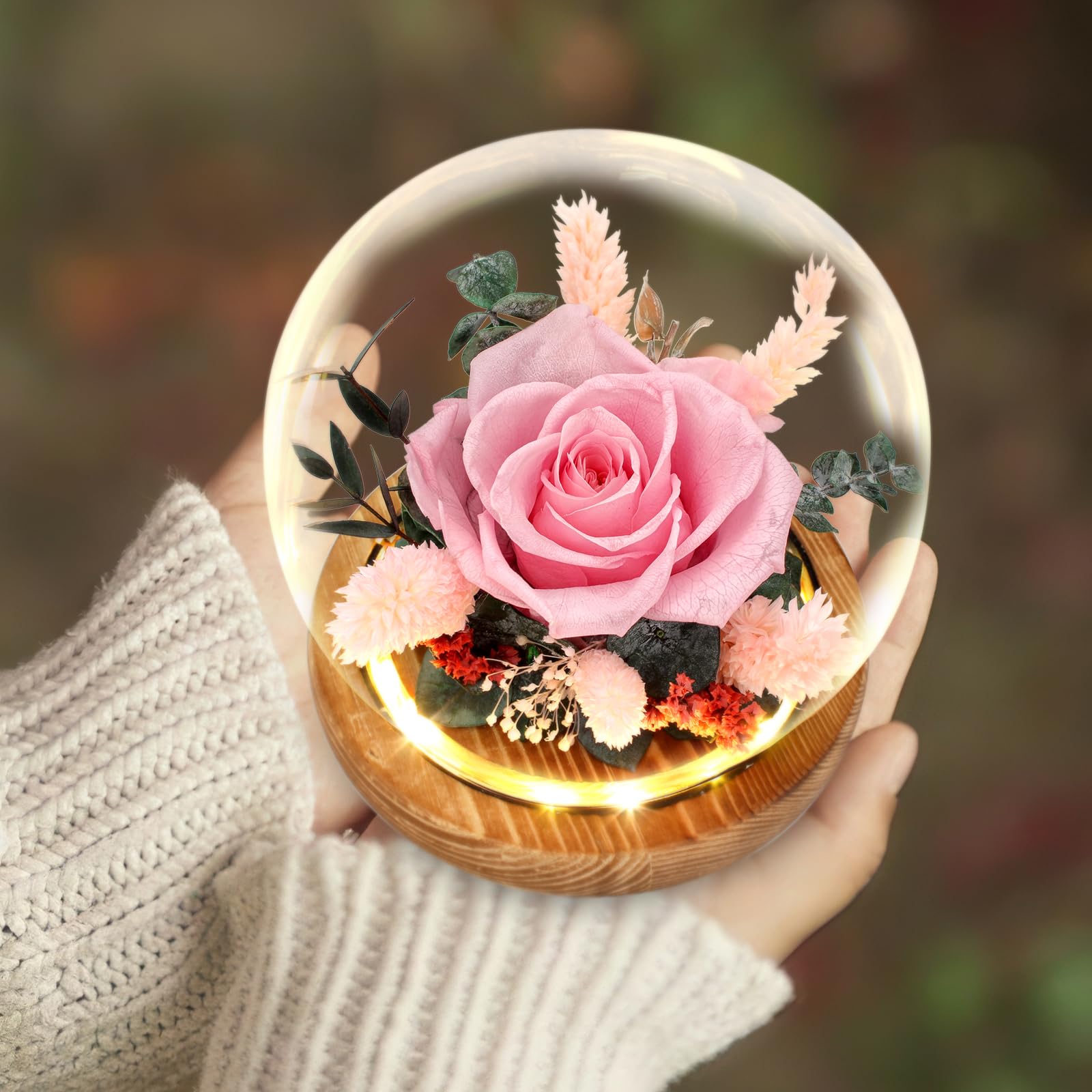 Regalo Flor Regalos de flores preservadas para mujeres, rosas preservadas rosas en cúpula de cristal, arreglos florales de rosas reales, flores para siempre para mamá, regalos de cumpleaños para