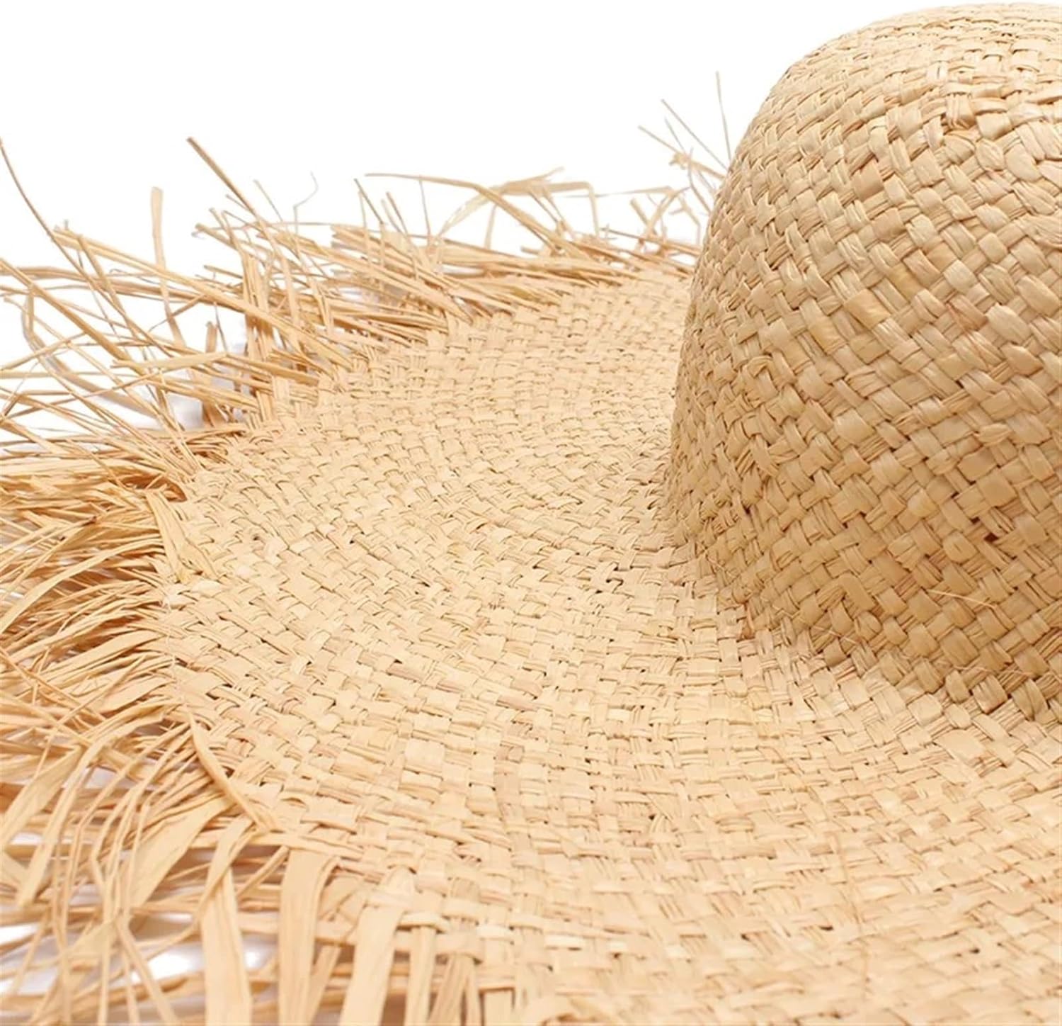 Handmade Women Straw Sun Hats Large Wide Brim Gilrs Natural Beach Straw Sun Caps for Holiday