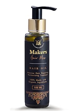 Makersveda Hair Max Organic Cold-Pressed Hair Oil, 100ml Natural Scalp Therapy, Goodness of Bhringraj, Aloe Vera, Sesame, Almond, Olive, Onion, Intense Hair Repair Treatment- Paraben Free