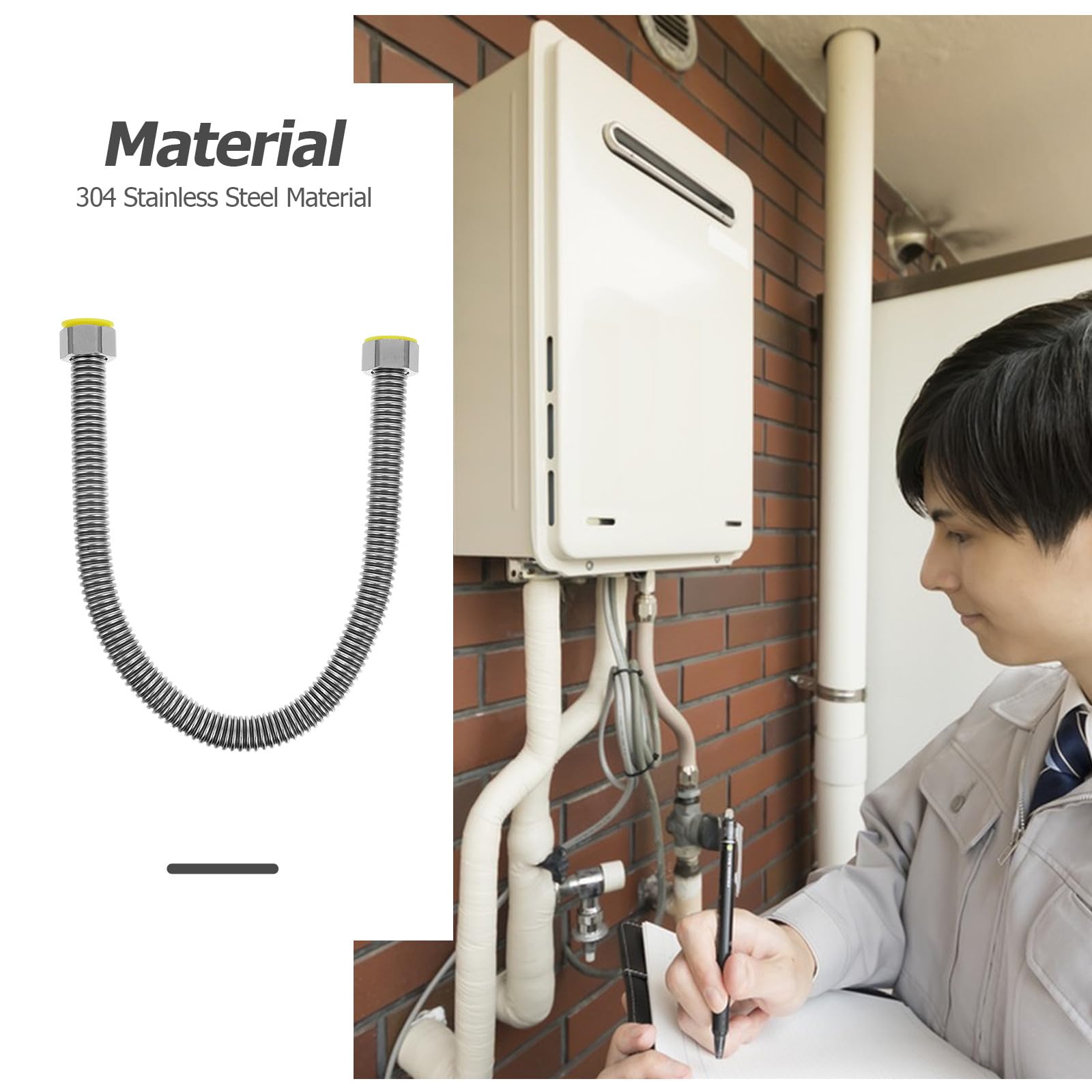 Manguera Corrugada de Acero Inoxidable 304 para Calentador de Agua, Flexible y Resistente, Conexión de Agua Alta Resistencia, 1/2 Pulgada, 40 Cm, 2 Unidades, Uso Doméstico y Fontanería