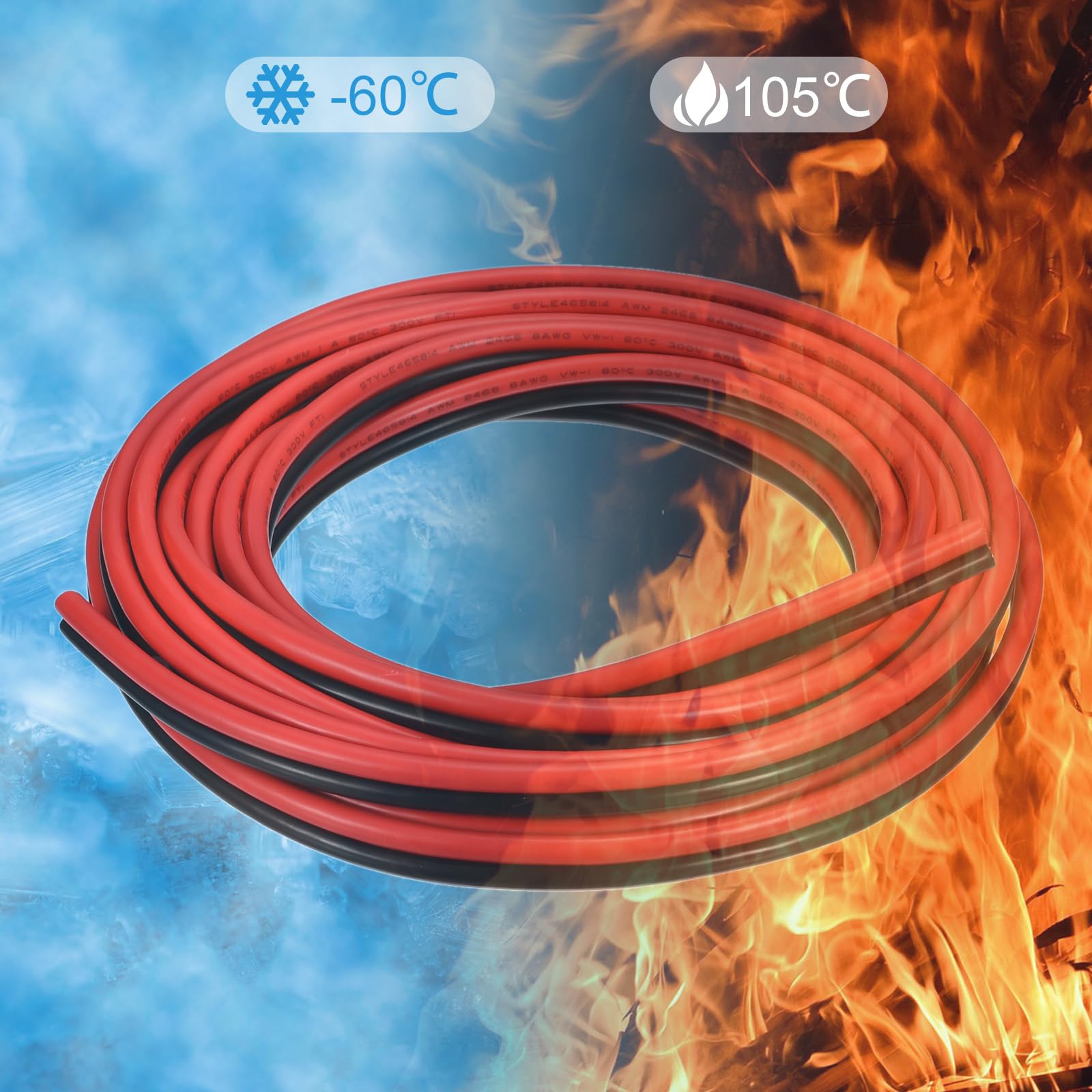 QUARKZMAN 8AWG Elektrischer Draht 2 x 8,37 mm² Strom Kabel 6 Meter Weich und flexibel Kupfer Verlängerungskabel UL2468 Mantelleitung Gerätekabel PVC Silkon 2 adrig Rot Schwarz Elektrokabel