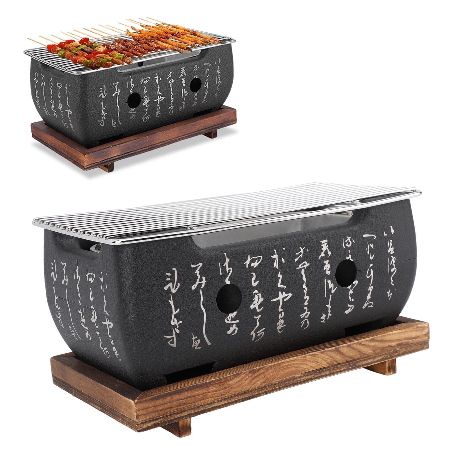 Parrilla De Barbacoa De Estilo Japonés Parrilla De Barbacoa Portátil Calentamiento Rápido Caligrafía Rectangular Parrilla De Carbón De Aluminio Mesa Japonesa Herramientas De (XL)