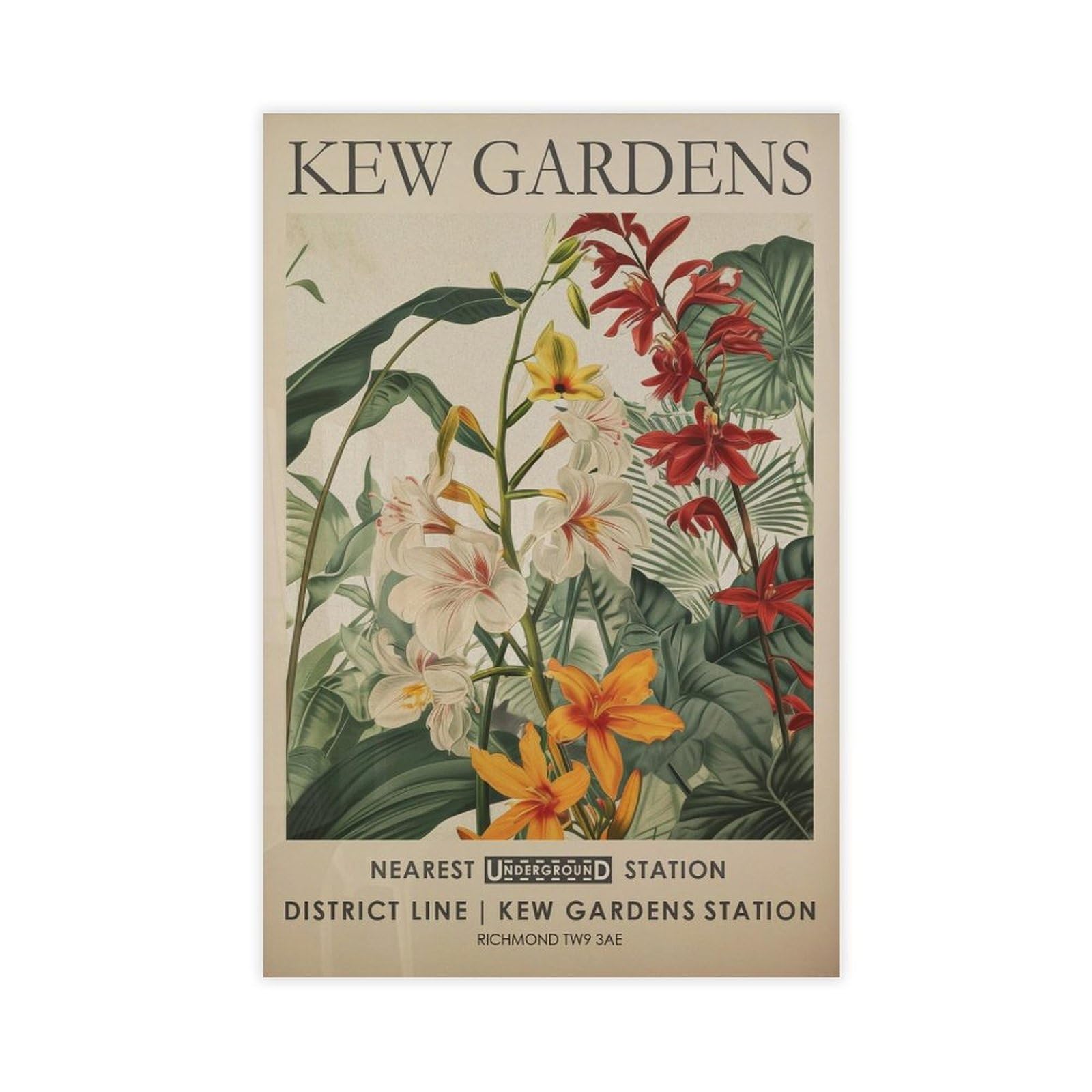 MGHDGD Kew Gardens, Vintage Botanical Art, Vintage Floral Canvas Poster Bedroom Decor Landscape Office Room Decor Gift 12x18inch(30x45cm)