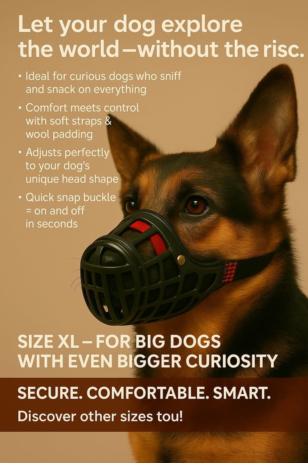 Muselière Chien - Museliere pour Chiens - Taille XS: Nuque 26-37cm, Nez 4x4,5cm - idéal pour Les promenades - Flamingo Muselière Chien Silas Noir