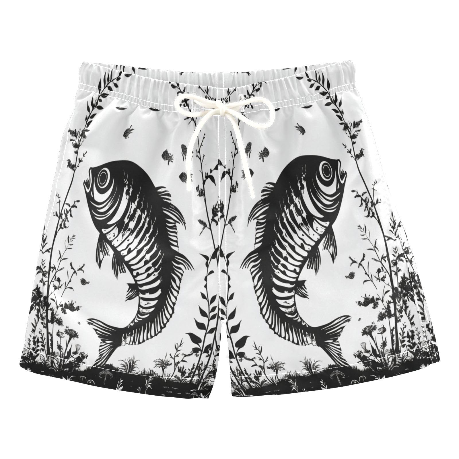 Jucciaco Boys Swim Trunk Quick Dry Beach Board Shorts Fish Sea Black Bass Swimwear for Kids