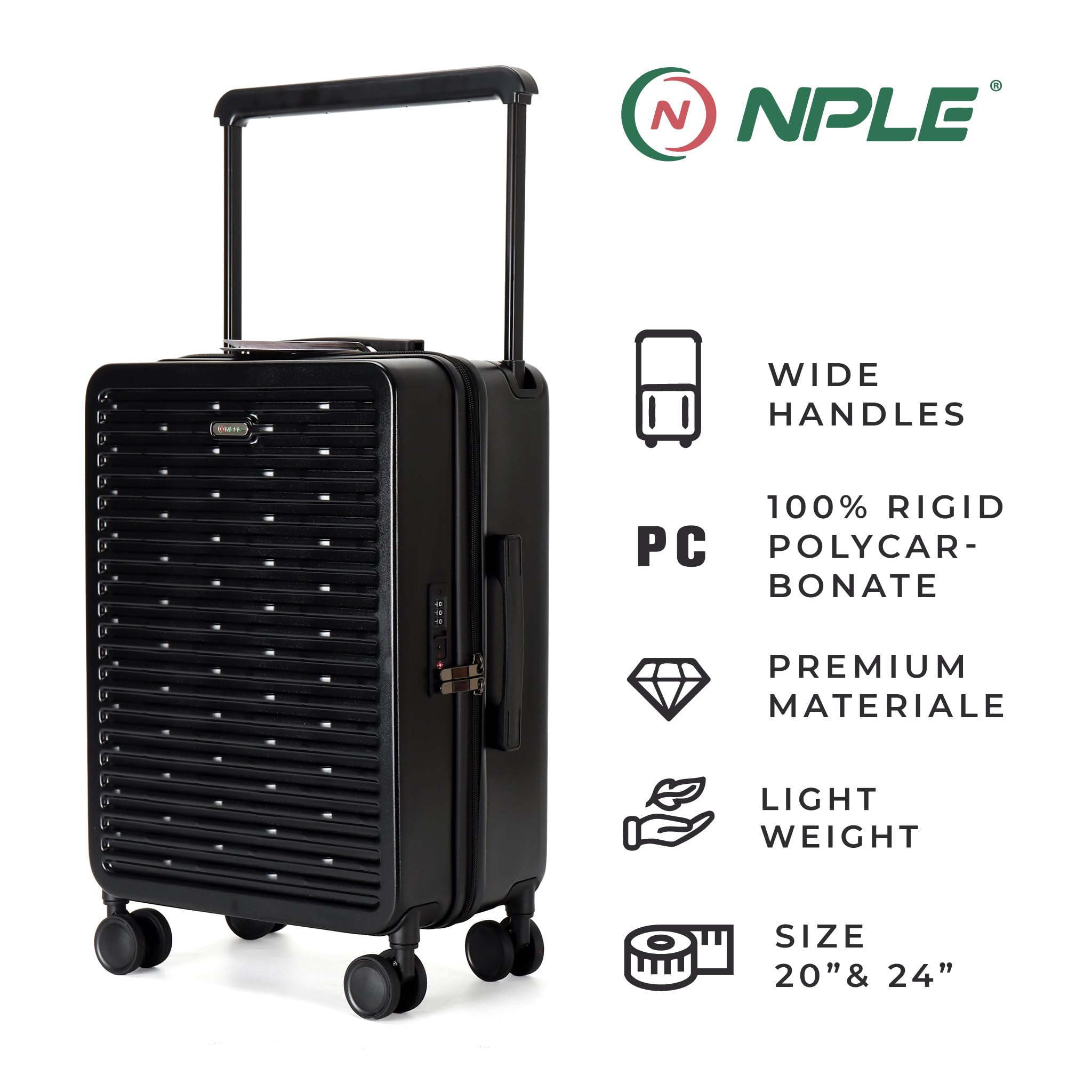 Valigia Trolley Misura M Ultraleggero 100% policarbonato rigido 68 x 44 x 26 cm – Manico In Alluminio - Mobilità a 360° - 4 Ruote Silenziose Zip professionale