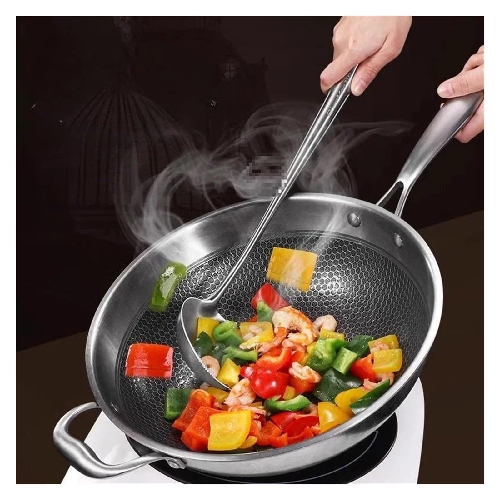 Generico Spatola for Wok in Acciaio Inossidabile 316, Utensili da Cucina in Metallo, Cucchiaio Forato, mestolo, Set di, Accessori(3PCS Set A)