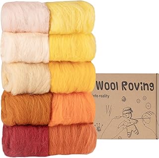 Homewit Needle Felting Wool, 10 Colors 100g Wool Roving Felting,Wool Felt Felting Wool Needle Felting Supplies for Beginners DIY Wool Crafts Fibre Hand Spinning-Autumn