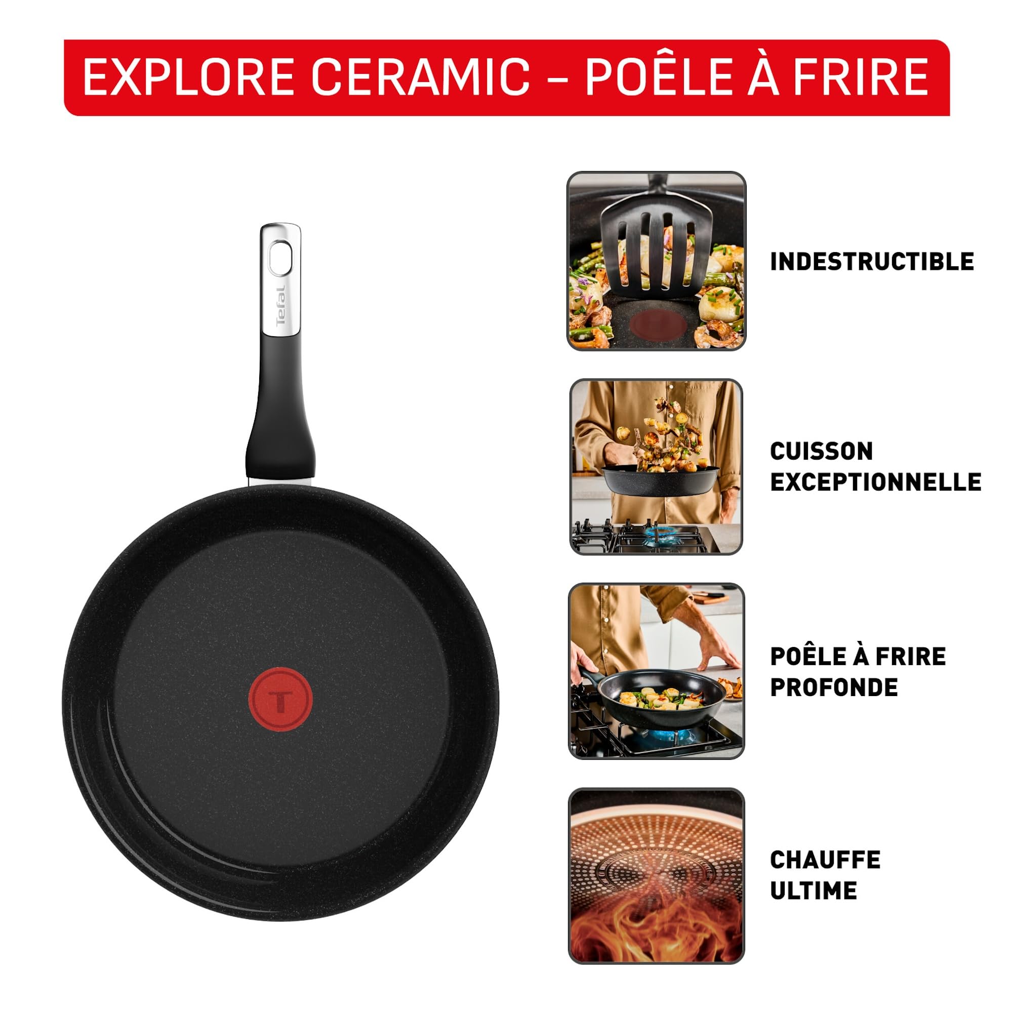 Tefal Explore Ceramic, Poêle à pancake 28 cm, Revêtement en céramique antiadhésif haute performance, Compatibilité induction, G2143932