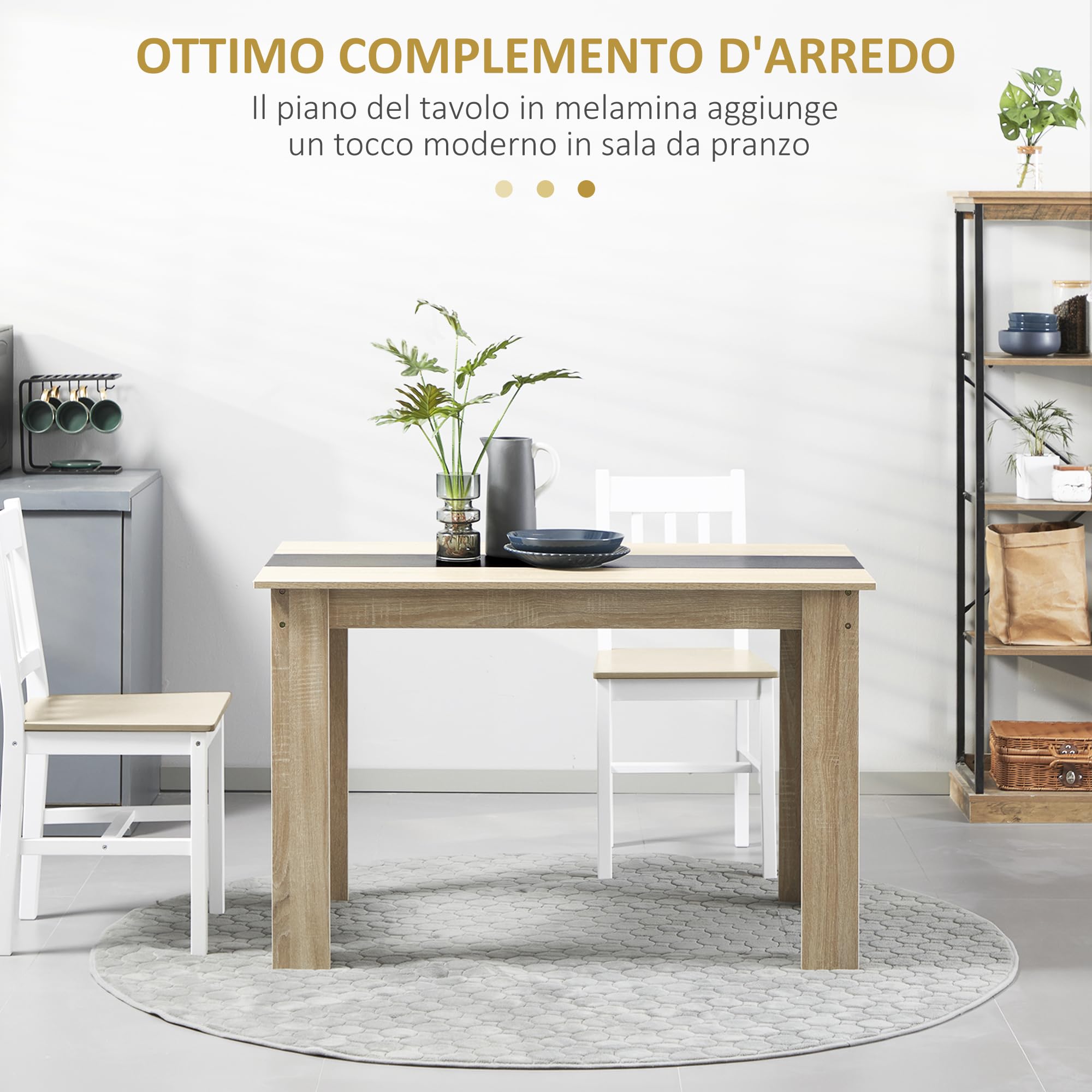 HOMCOM Tavolo da Pranzo per 4-6 Persone, Tavolo Cucina Moderno con Piano con Venature del Legno, Tavolino da Soggiorno e Sala da Pranzo Rettangolare in Legno, 120x69x75 cm, Colore Nero e Legno