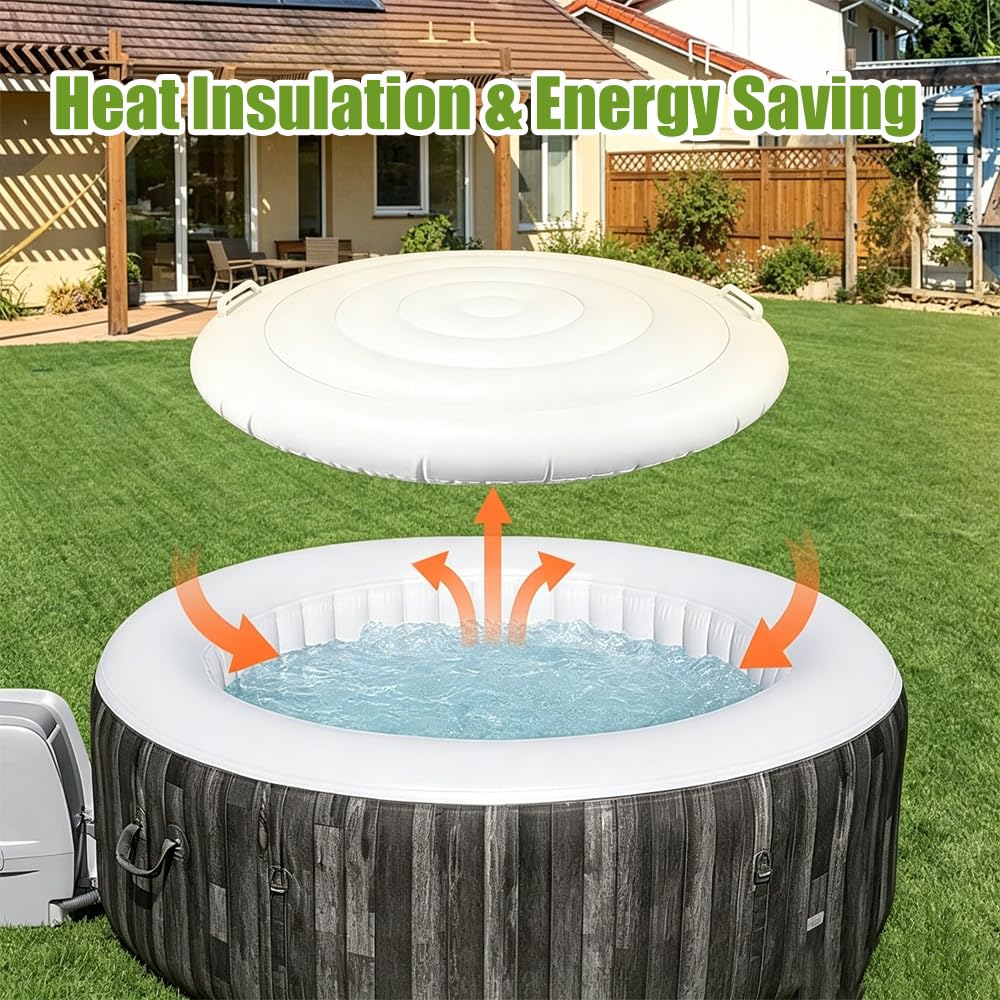 Cubierta Inflable para Bañera de Hidromasaje, 160cm Tapa Aislada para SPA, Redonda Exterior Tapa de SPA, Cubierta de Hidromasaje con Dos Asas, para La Mayoría Bañeras (Round Blanco)