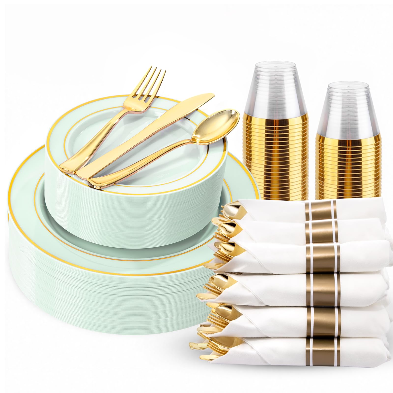 Gold Dinnerware Set for 50 Guests - Disposable Plates & Cutlery -29